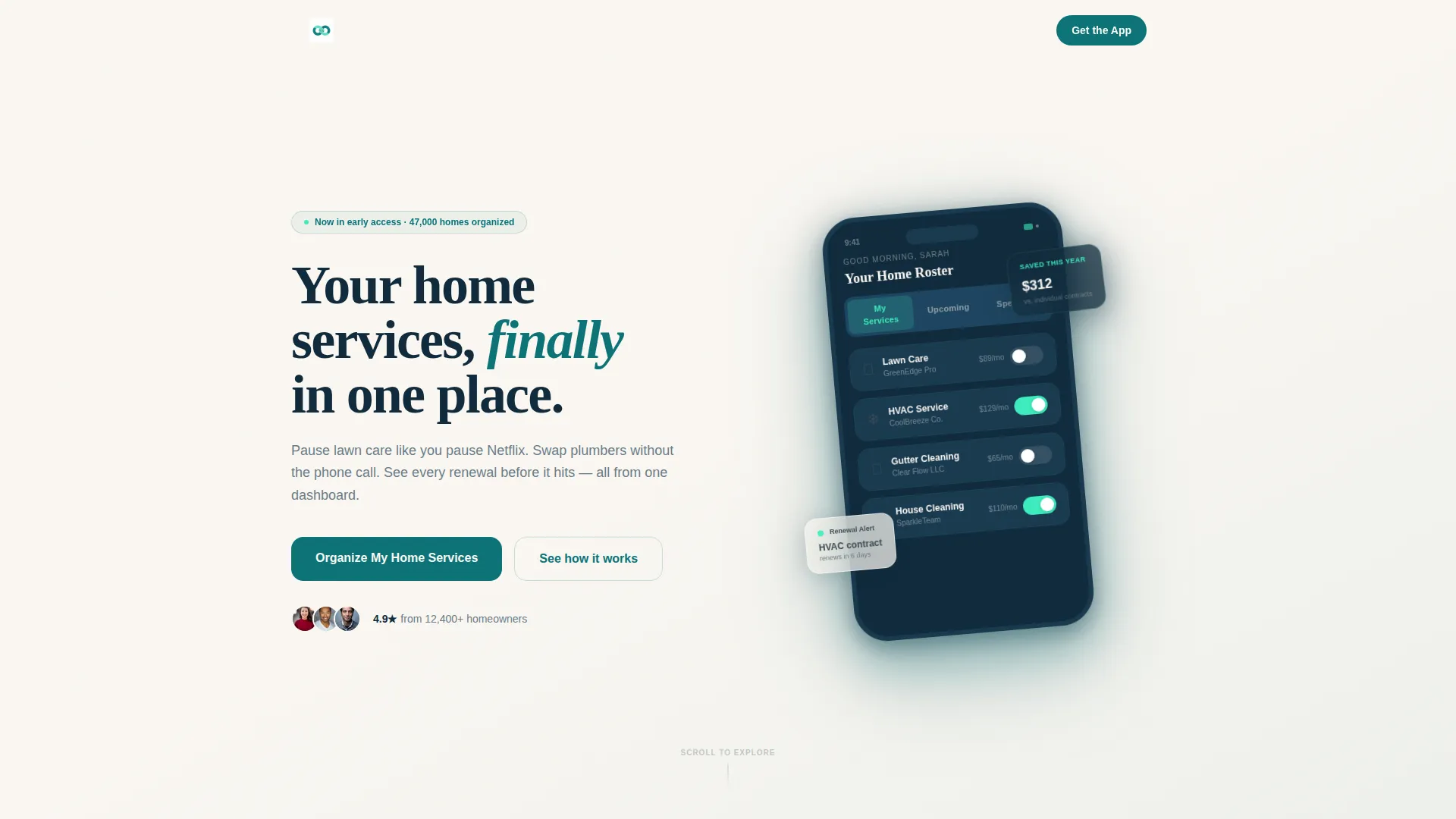 Home Services Subscription Management Landing Page