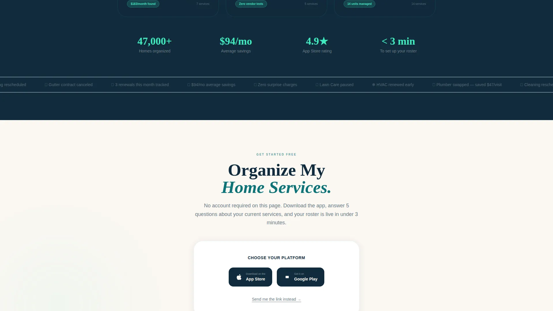 Home Services Subscription Management Landing Page