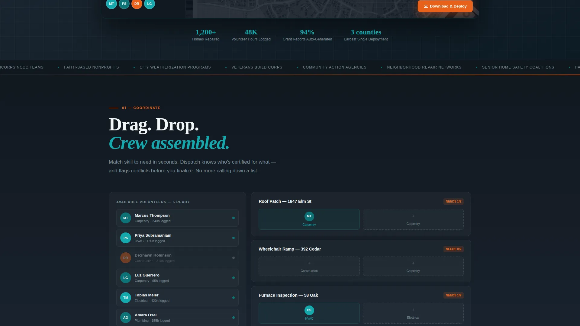 Home Services Volunteer Management Landing Page