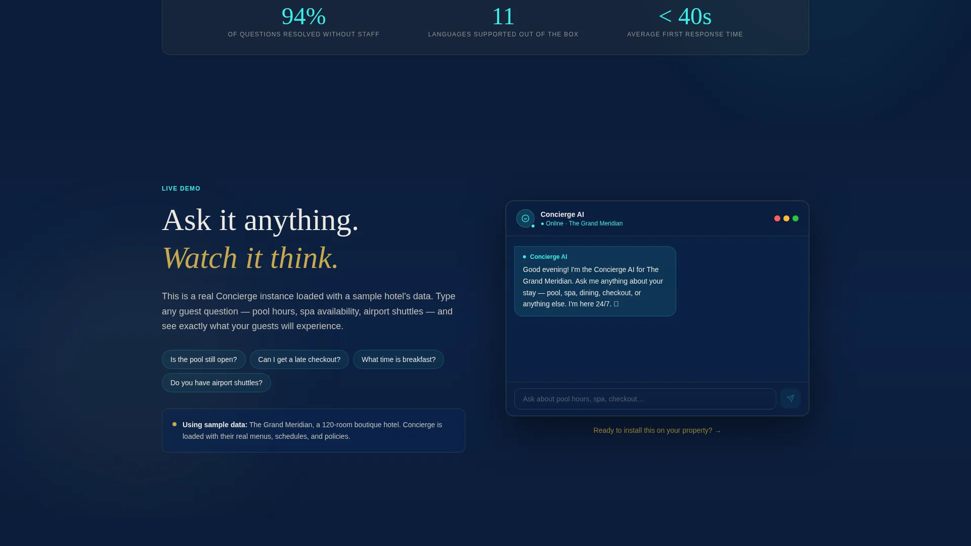 Hospitality AI Chatbot Landing Page Template
