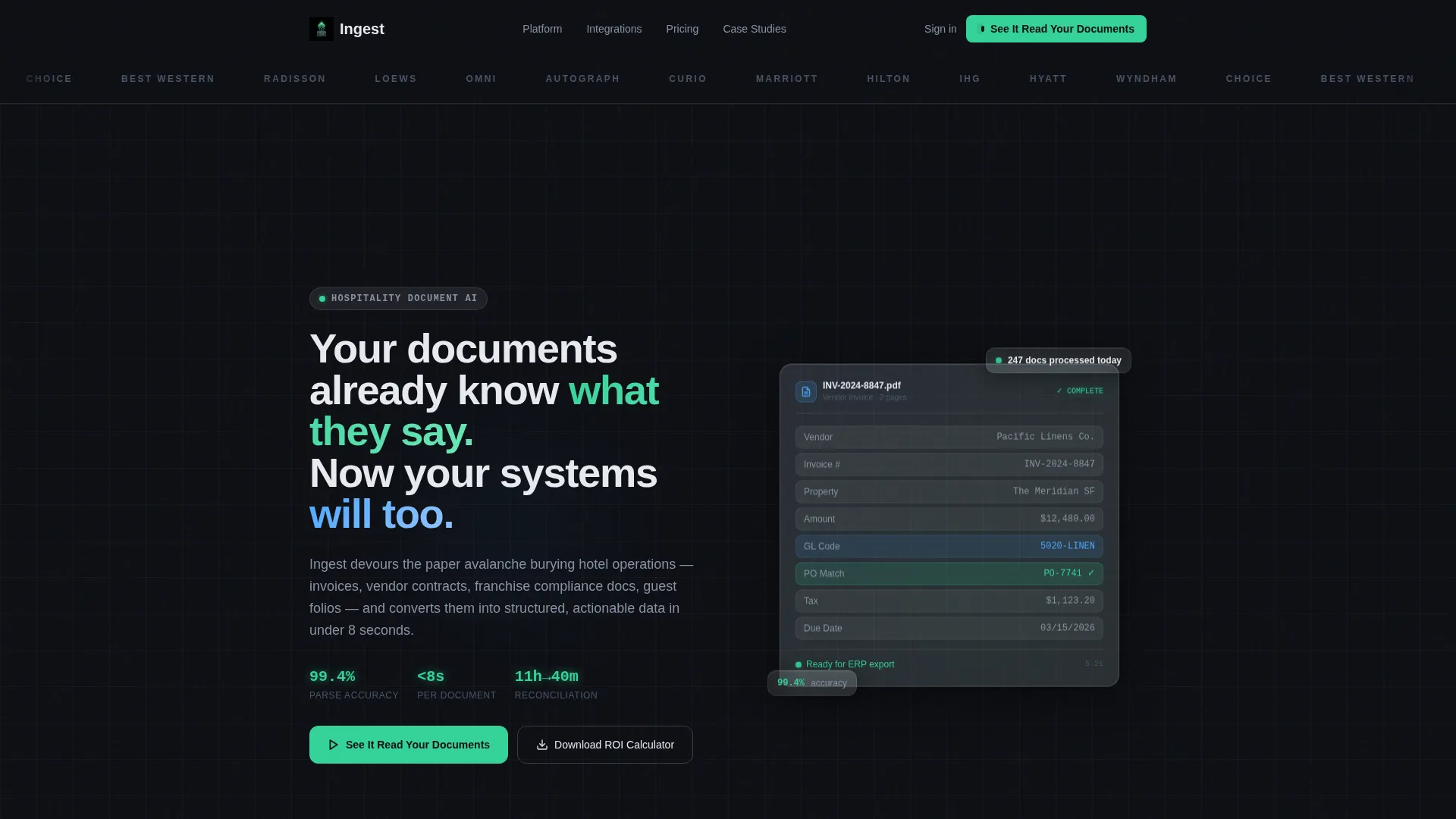 Hospitality AI Document Processing Landing Page