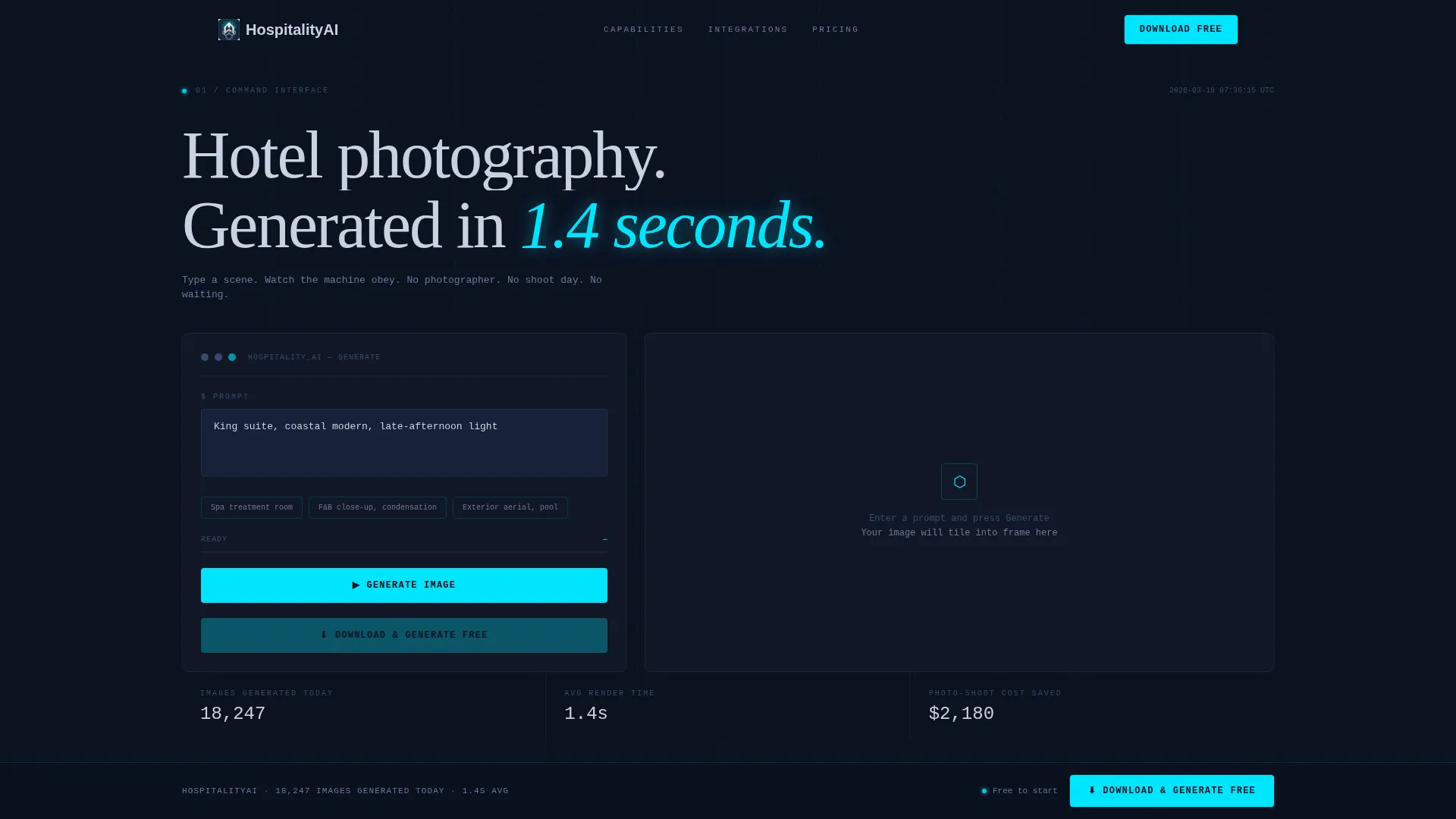 Hospitality AI Image Generator Landing Page Template