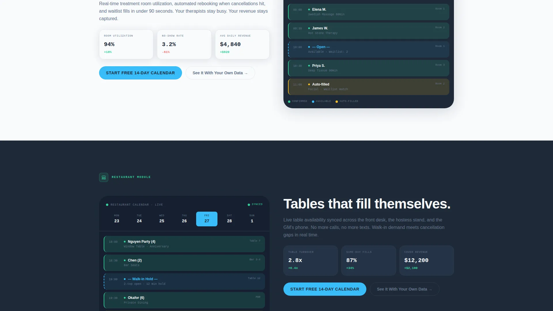 Hospitality Appointment Scheduling Landing Page