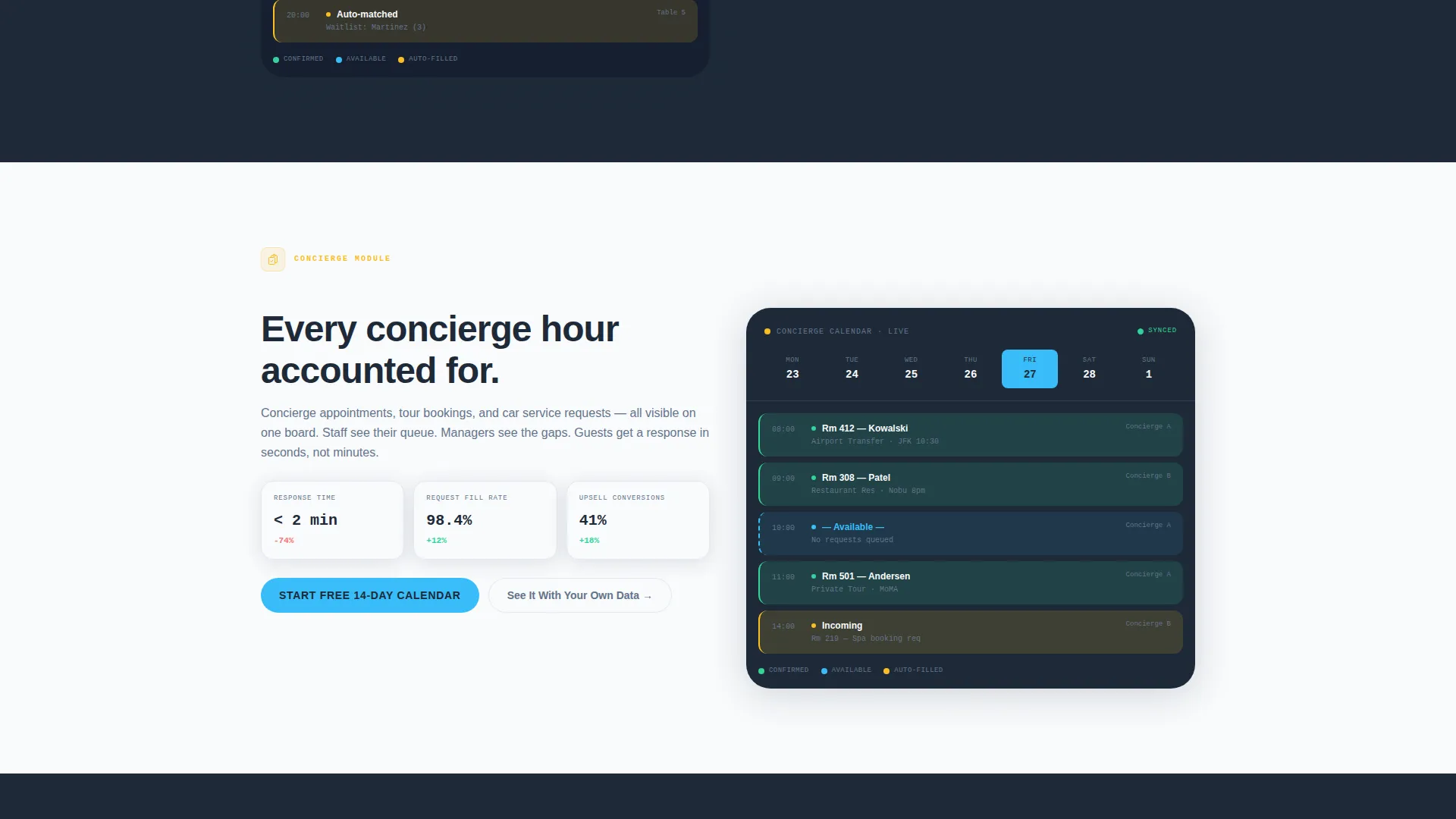 Hospitality Appointment Scheduling Landing Page