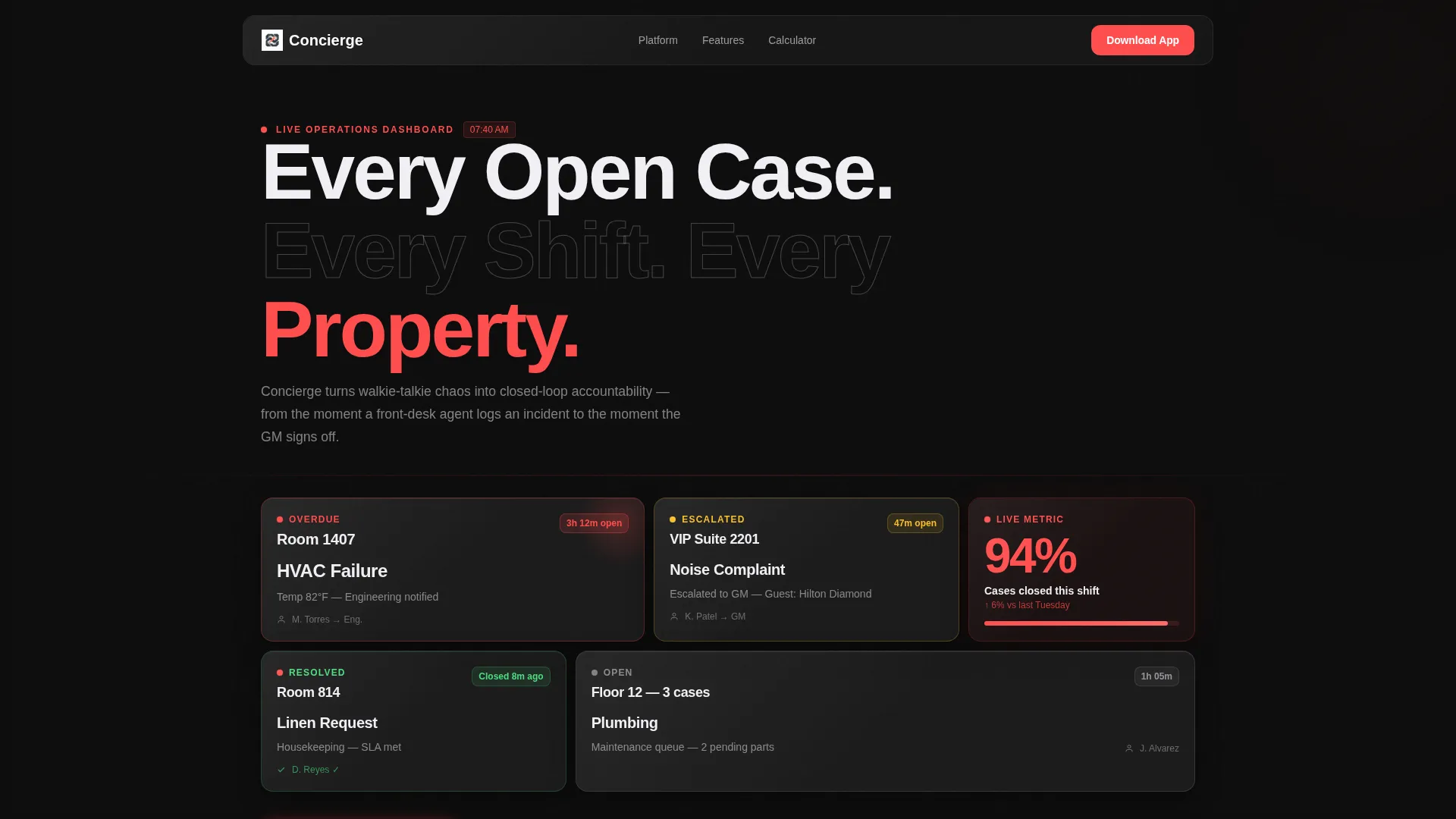Hospitality Case Management Landing Page Template