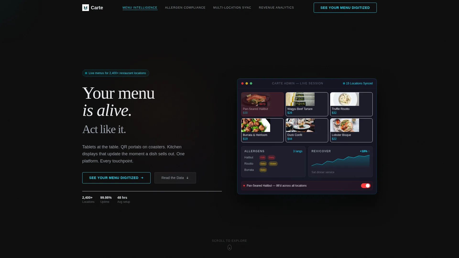 Hospitality Digital Menu Landing Page Template