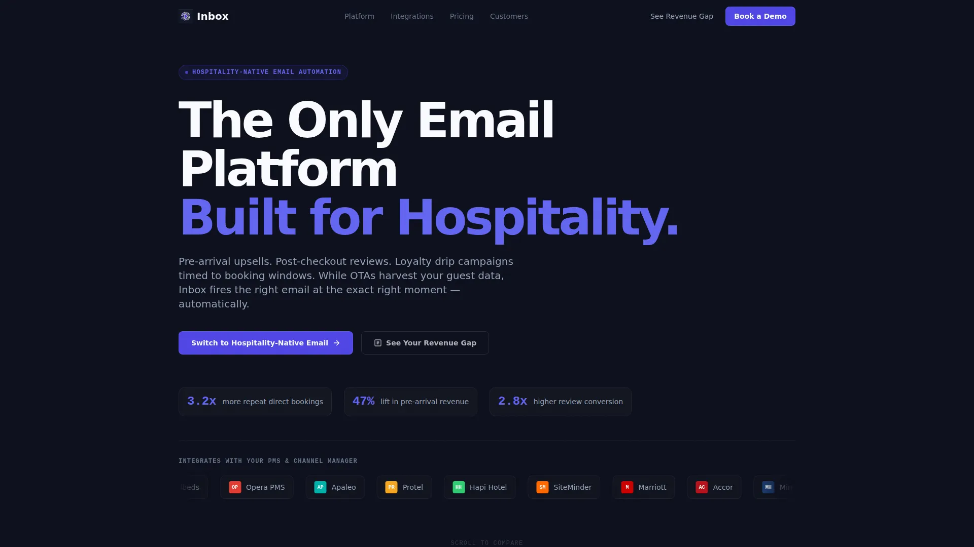 Hospitality Email Marketing Comparison Landing Page
