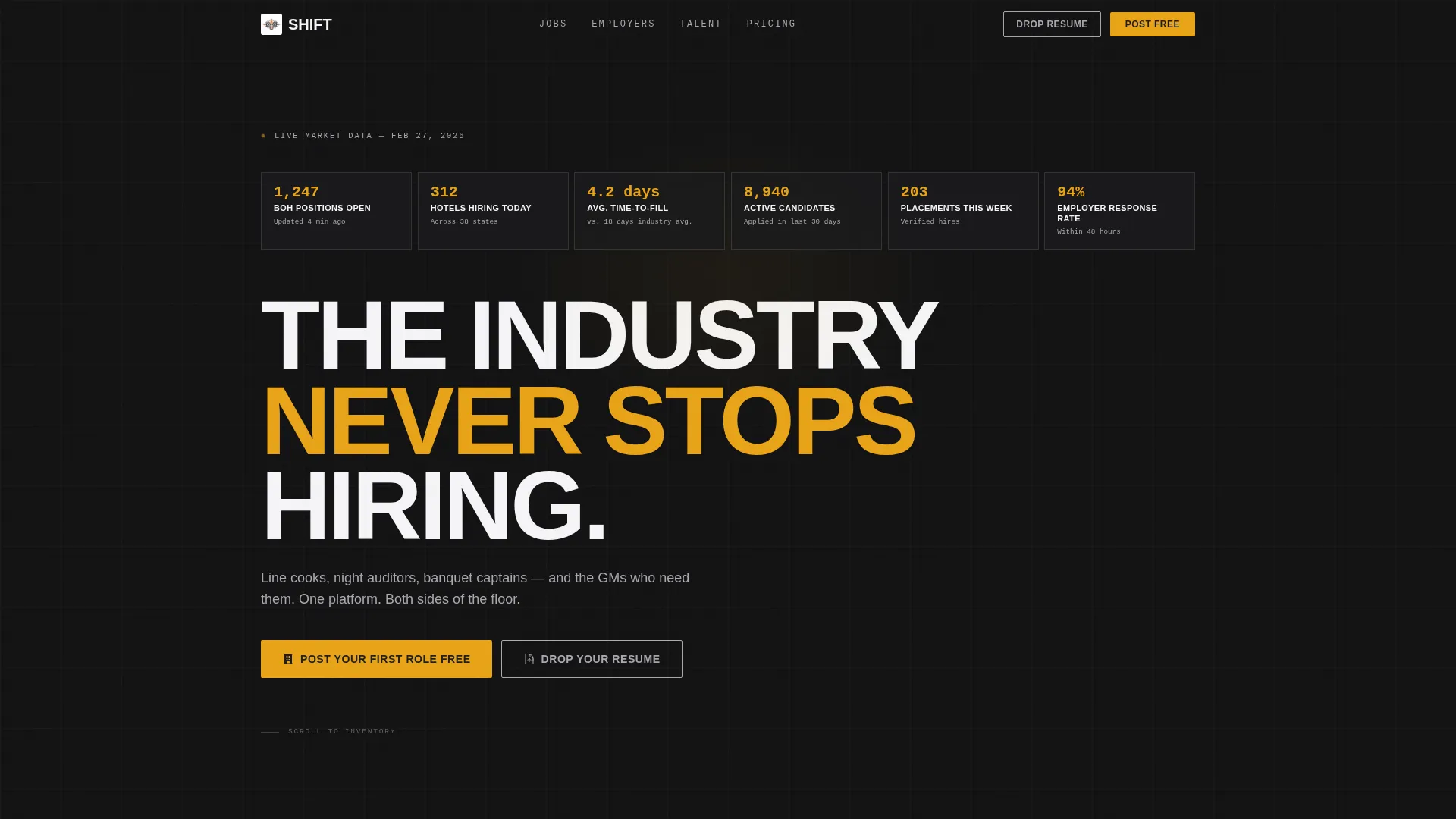 Brutalist Hospitality Job Board Landing Page Template