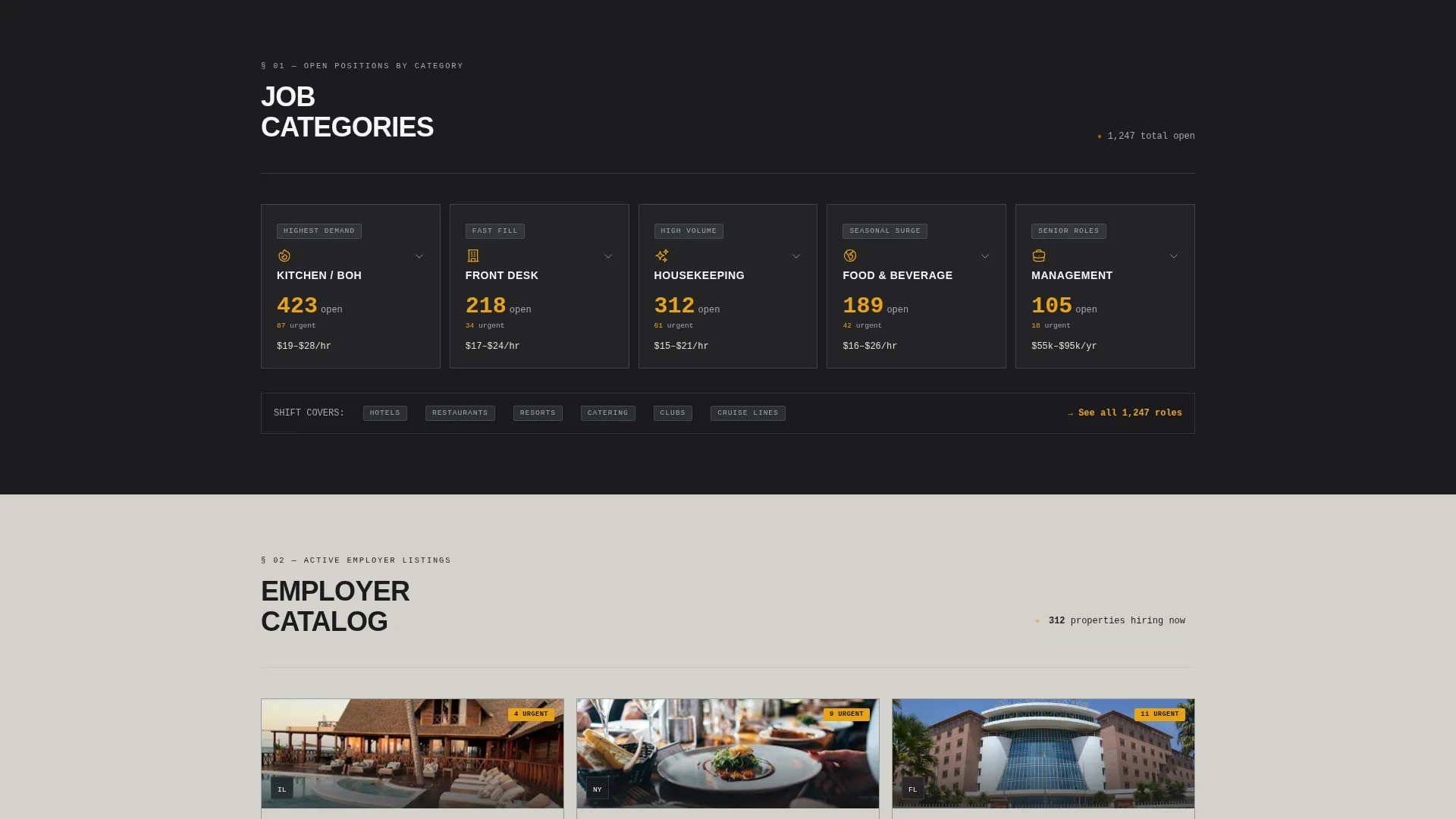 Brutalist Hospitality Job Board Landing Page Template
