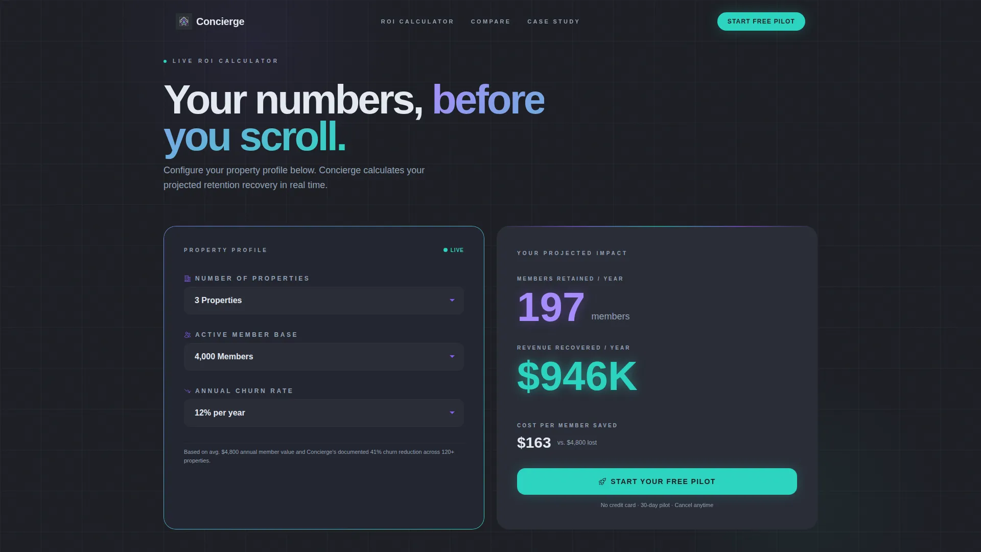 Hospitality Membership Management Landing Page