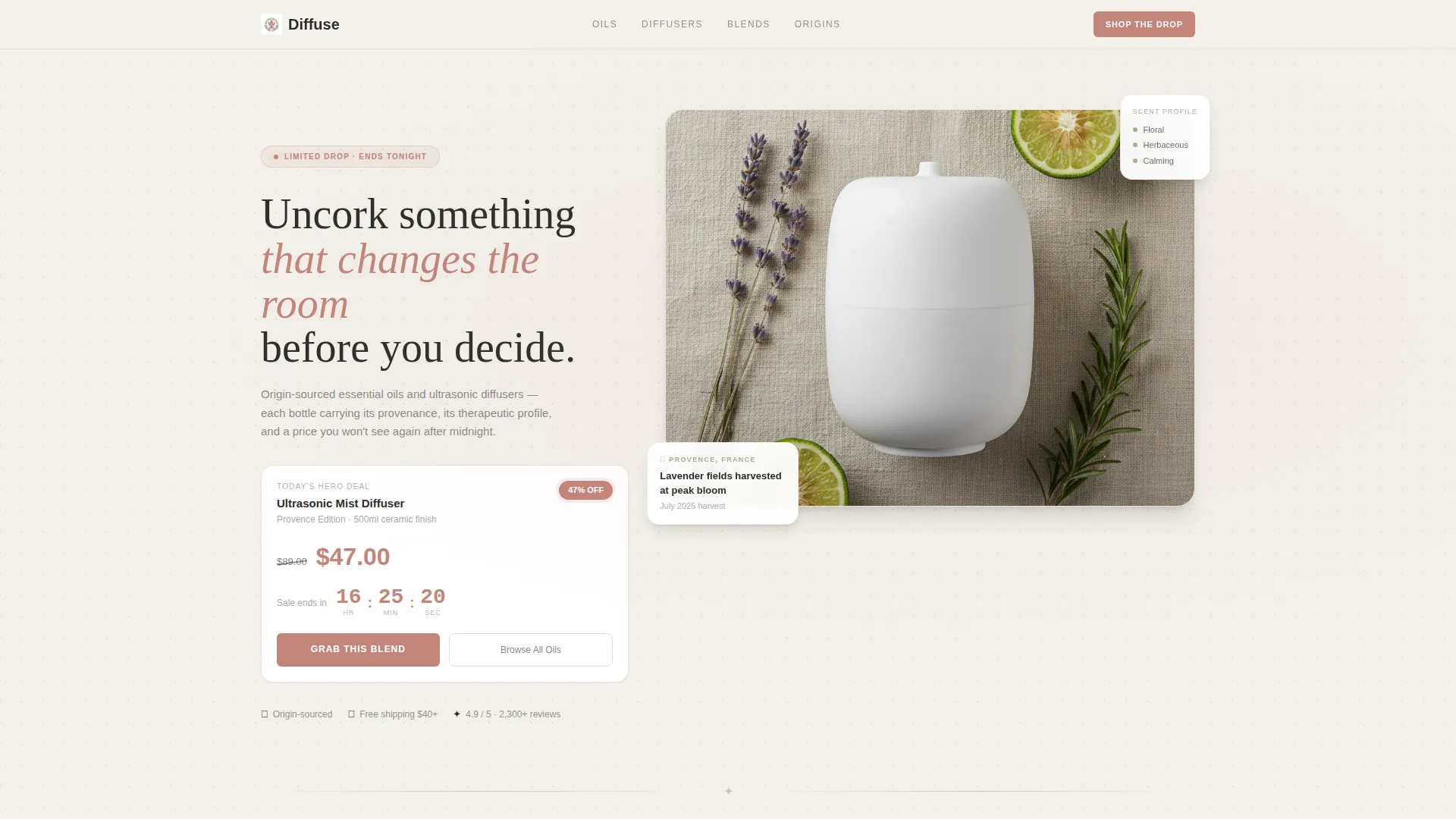Essential Oils & Diffusers Store Pricing Website Template
