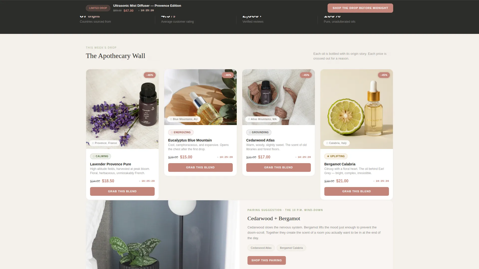 Essential Oils & Diffusers Store Pricing Website Template