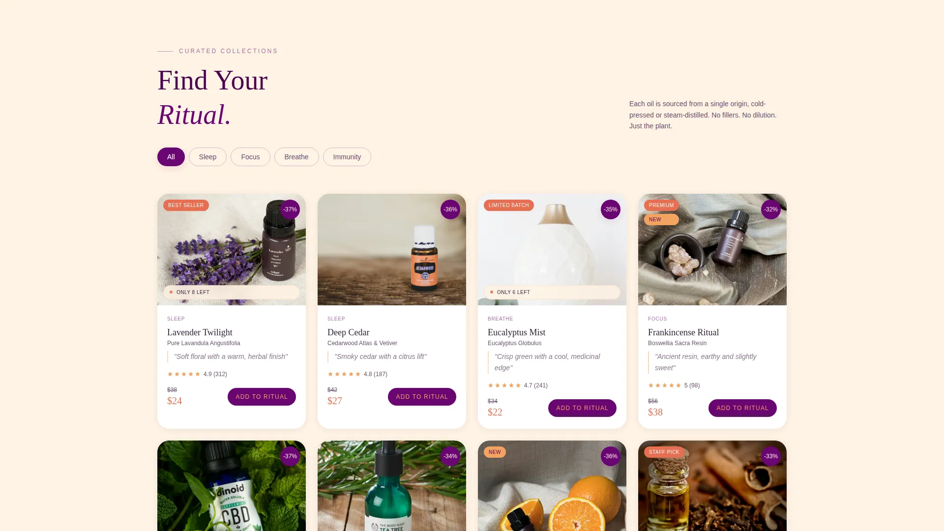Essential Oils & Diffusers Store Specialist Pricing Website Template