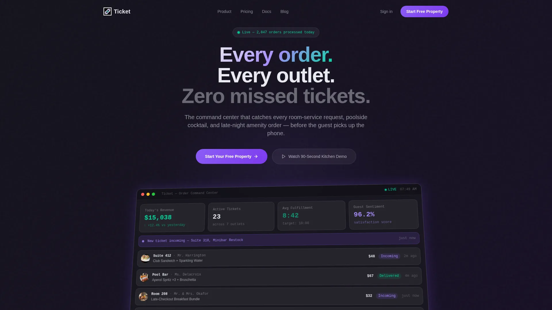 Hospitality Order Management Landing Page Template