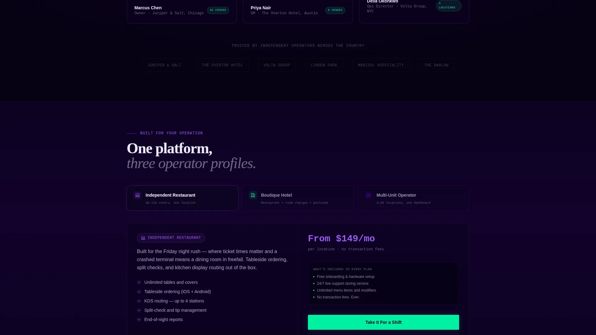 Hospitality POS System Landing Page Template