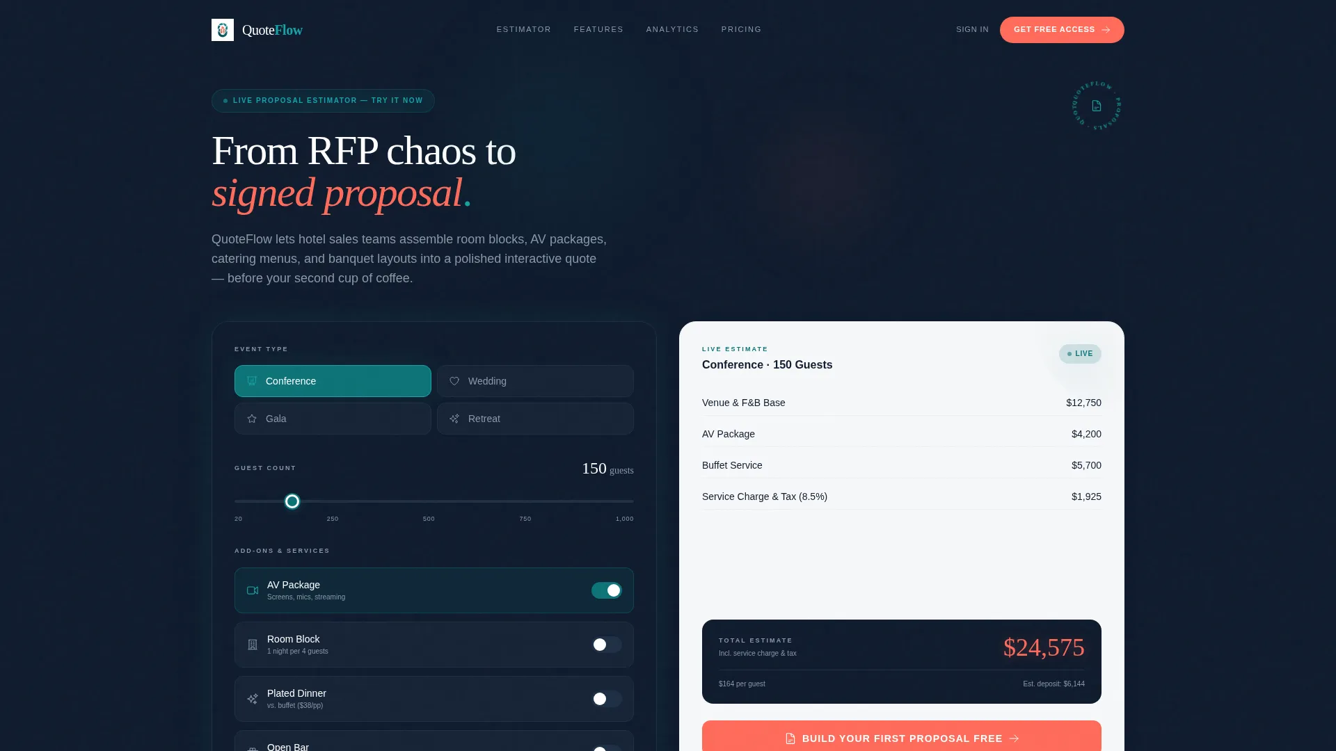 Hospitality Proposal & Quote Landing Page Template