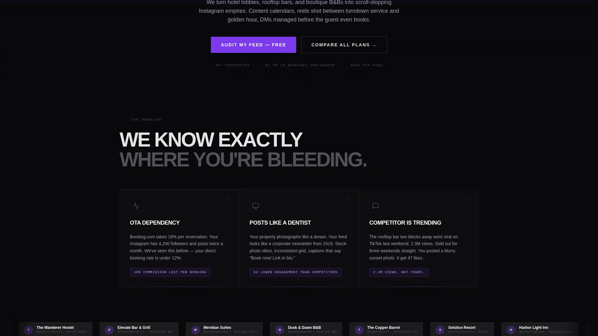 Bold Hospitality Social Media Agency Landing Page