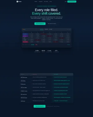 Hospitality Staff Scheduling Landing Page Template