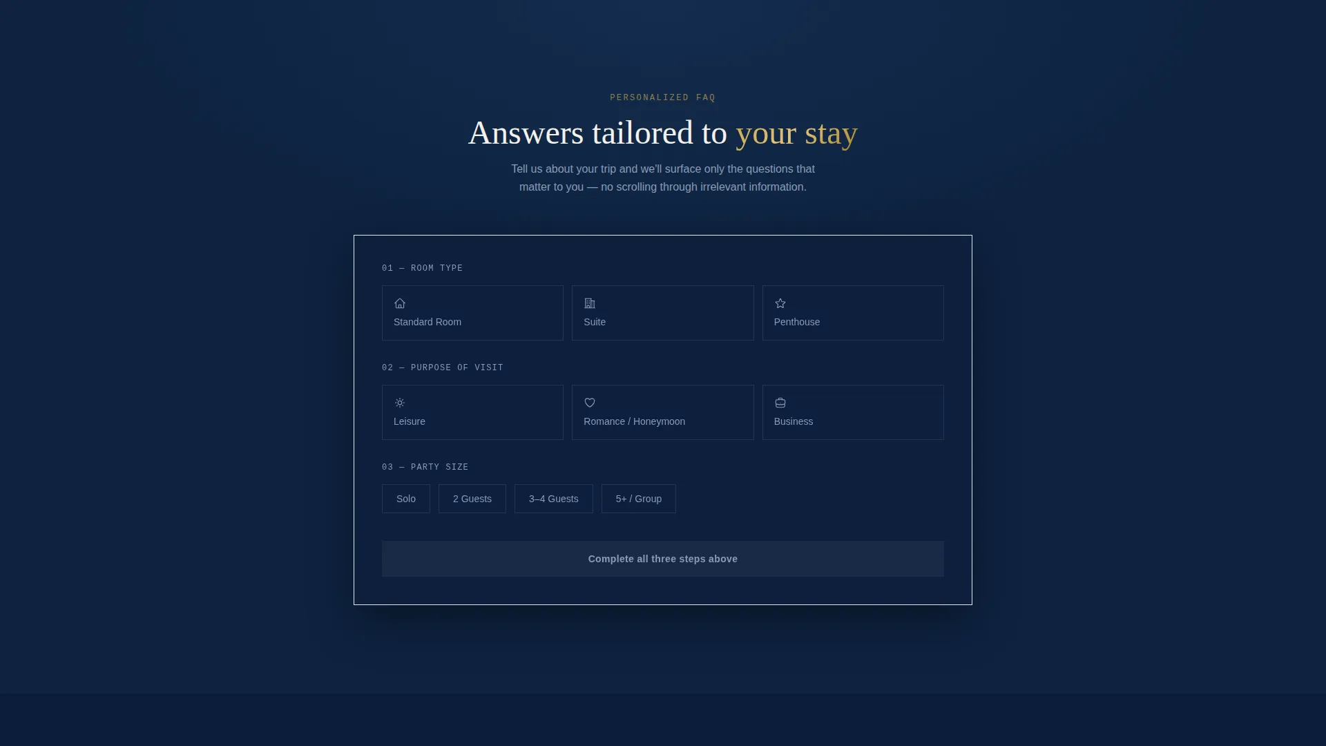 Hotel Interactive FAQ & Personalized Stay Calculator Website Template