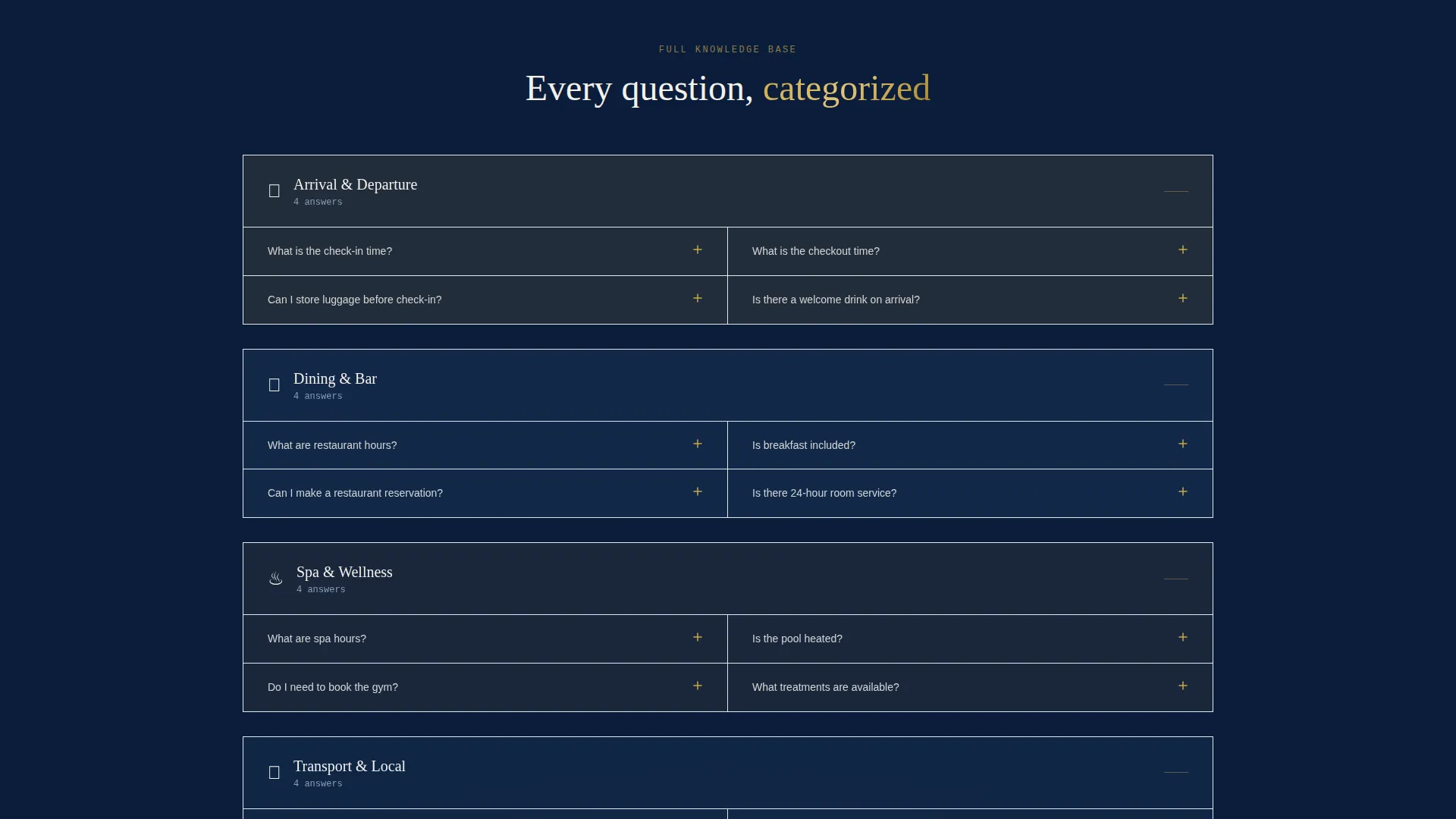 Hotel Interactive FAQ & Personalized Stay Calculator Website Template