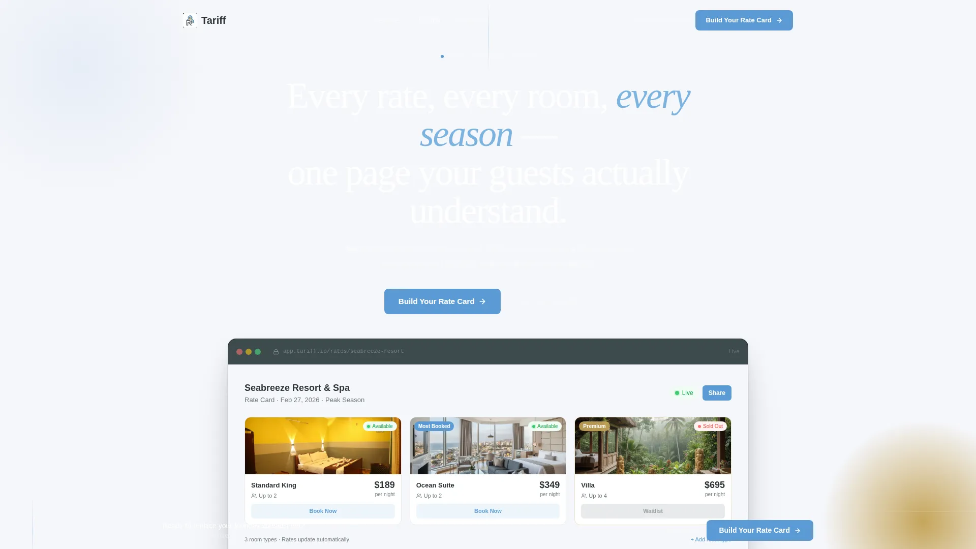 Hotel Room Types & Seasonal Rates Comparison Website Template