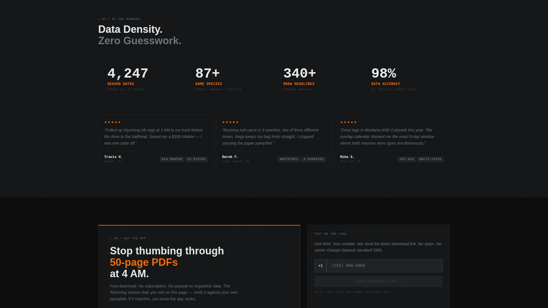 Hunting Season & Regulation App Landing Page Template