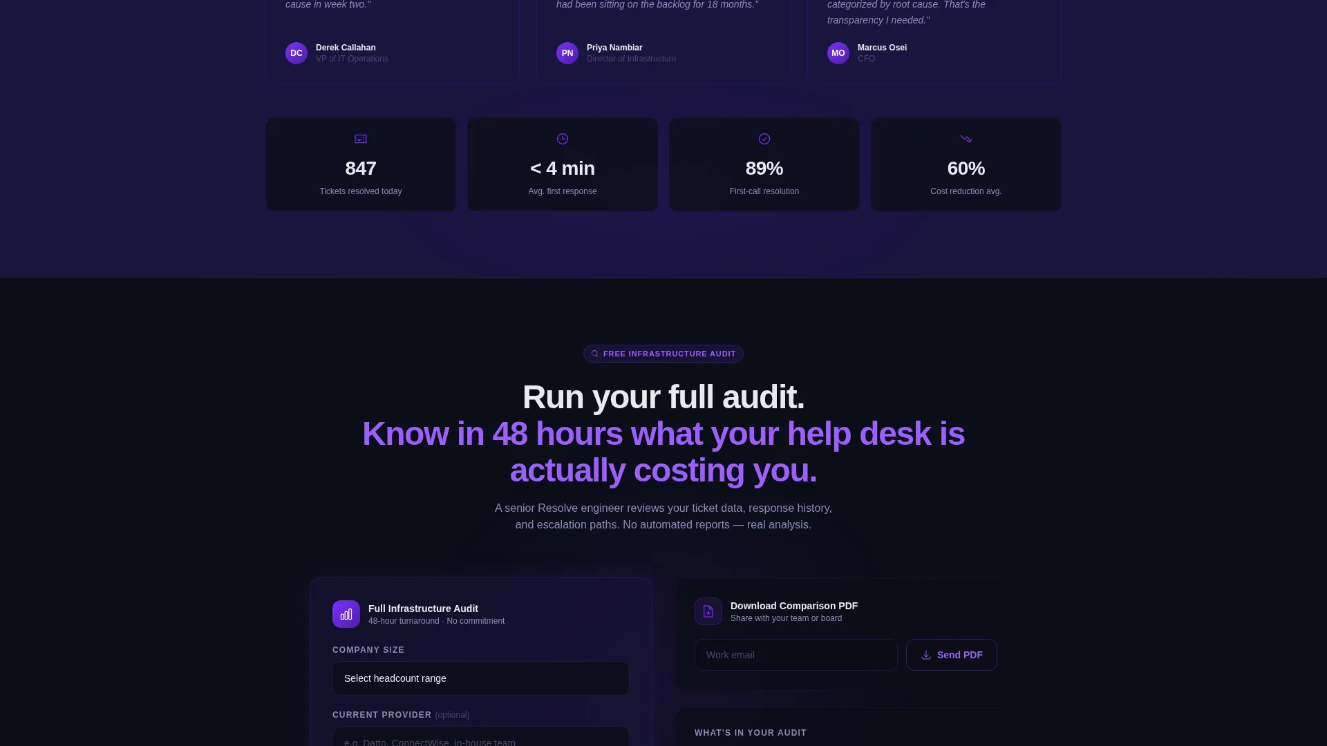 IT Help Desk Comparison Landing Page Template