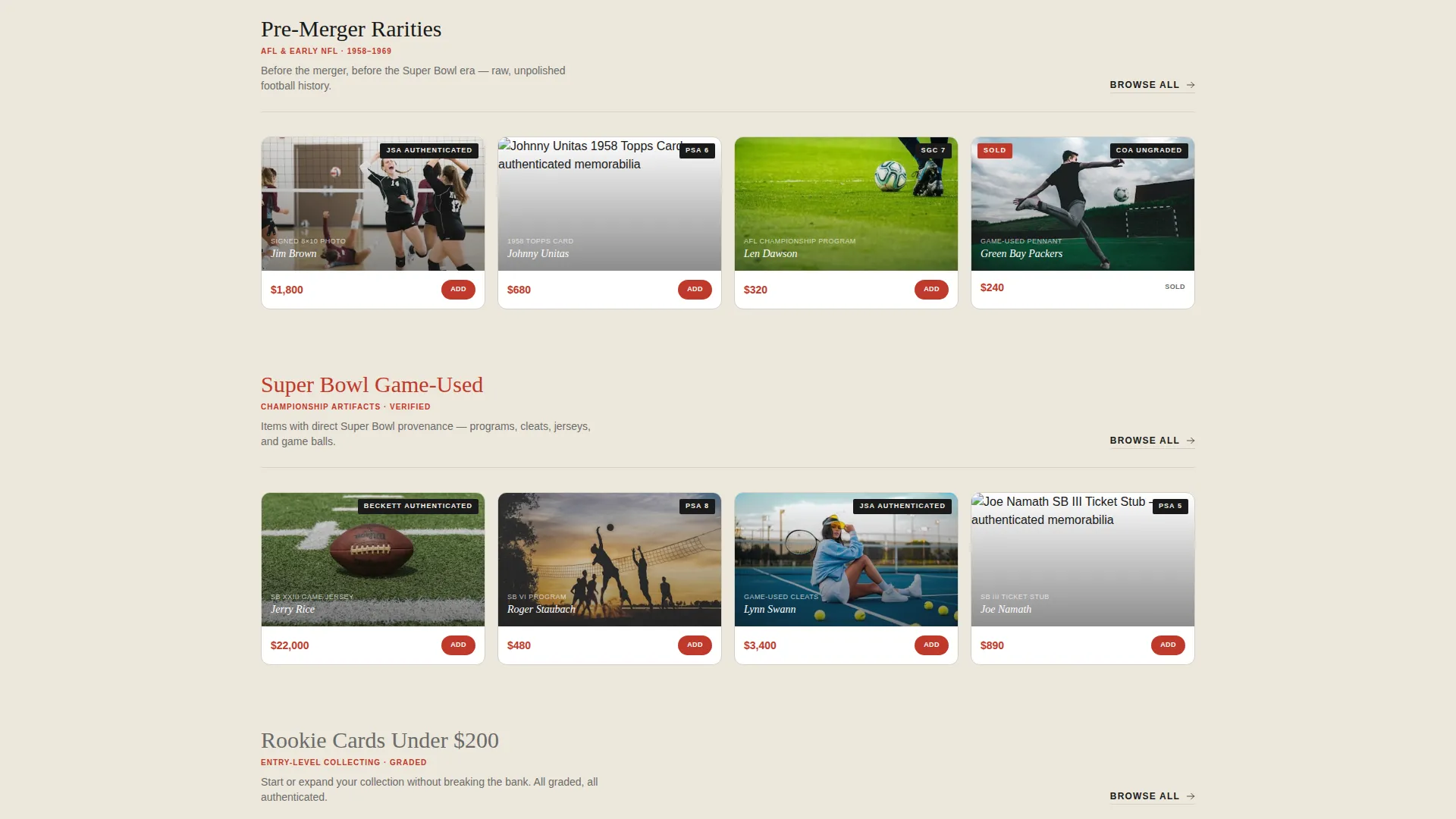 Football Memorabilia Landing Page Template