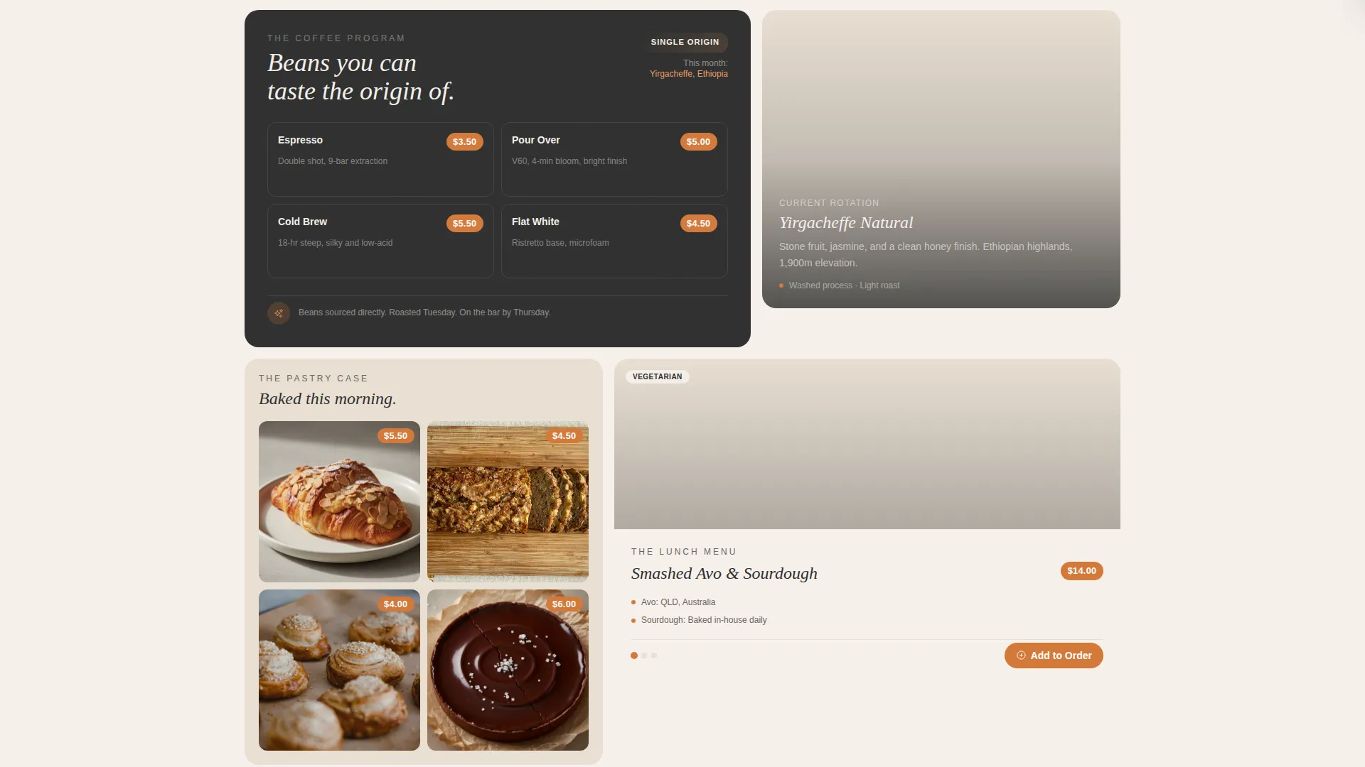 Café Bento Grid Landing Page Template