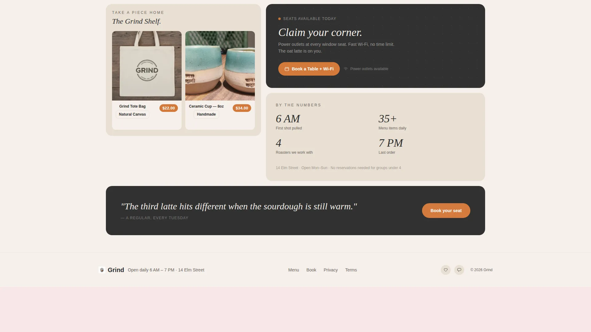 Café Bento Grid Landing Page Template