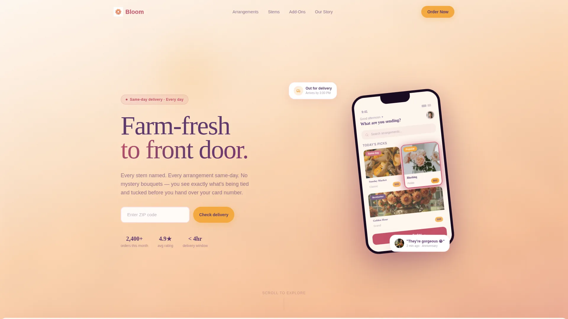 Fresh Florals Landing Page Template for Flower Shops