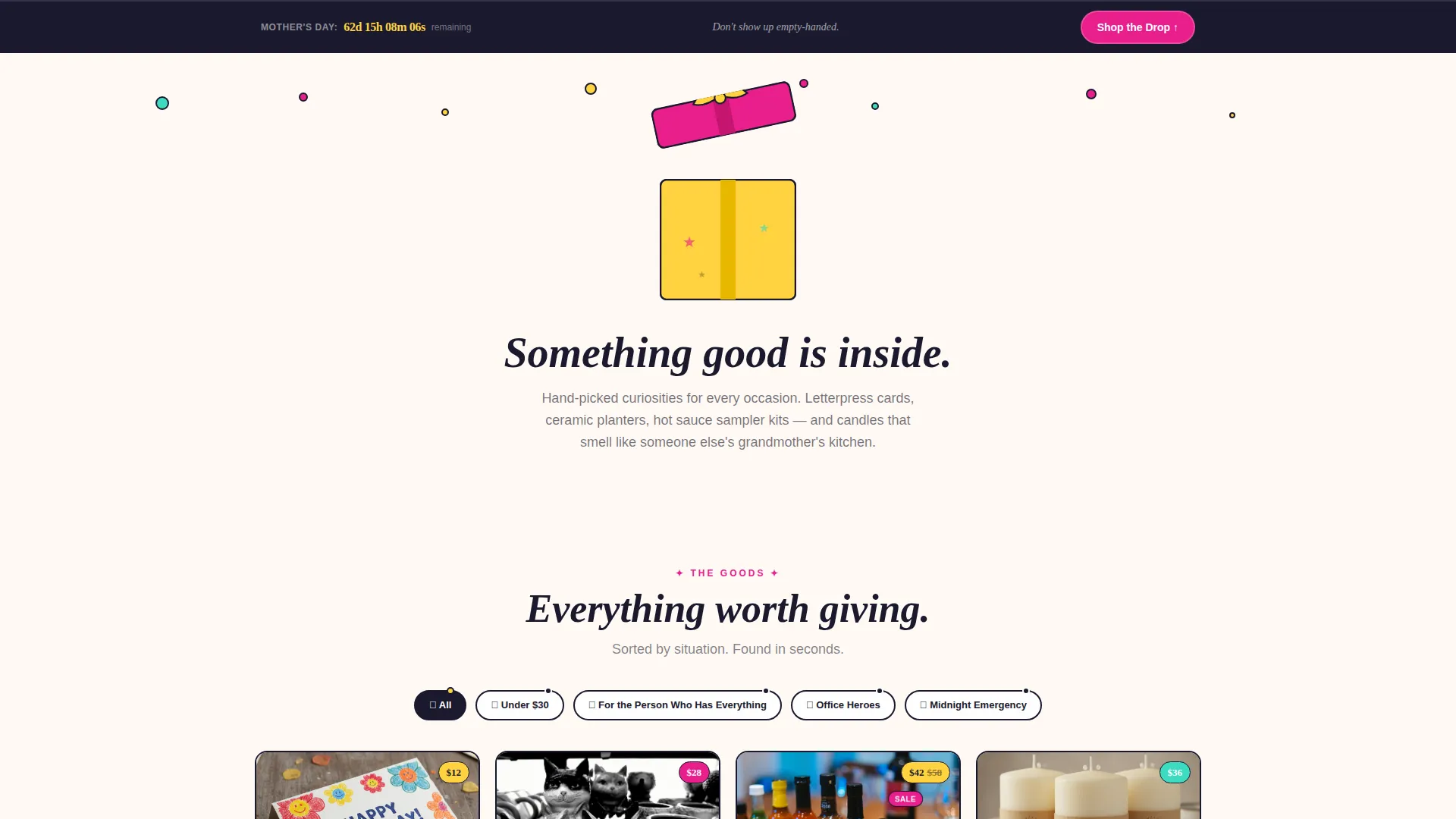 Gift Shop Landing Page Template | Card Grid & Countdown