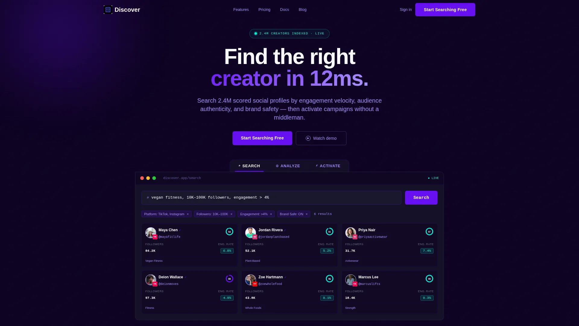 Electric Influencer Discovery Platform Landing Page