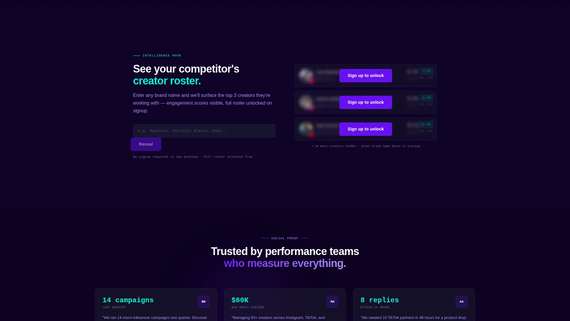 Electric Influencer Discovery Platform Landing Page