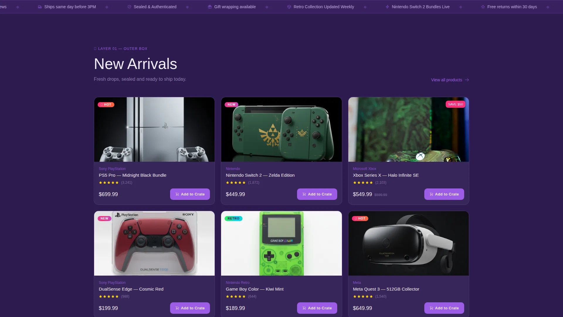Immersive Gaming Store Landing Page Template