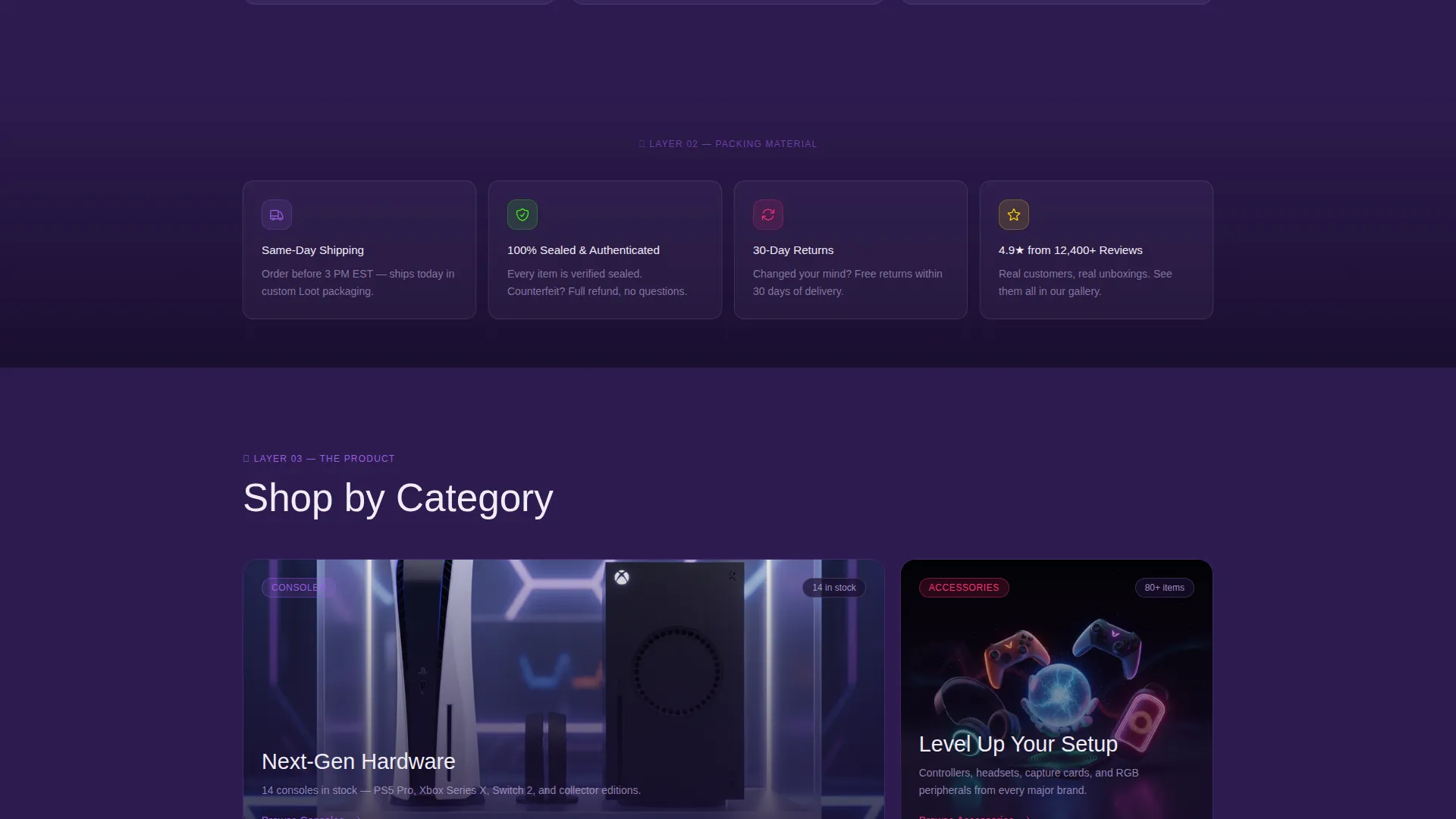 Immersive Gaming Store Landing Page Template