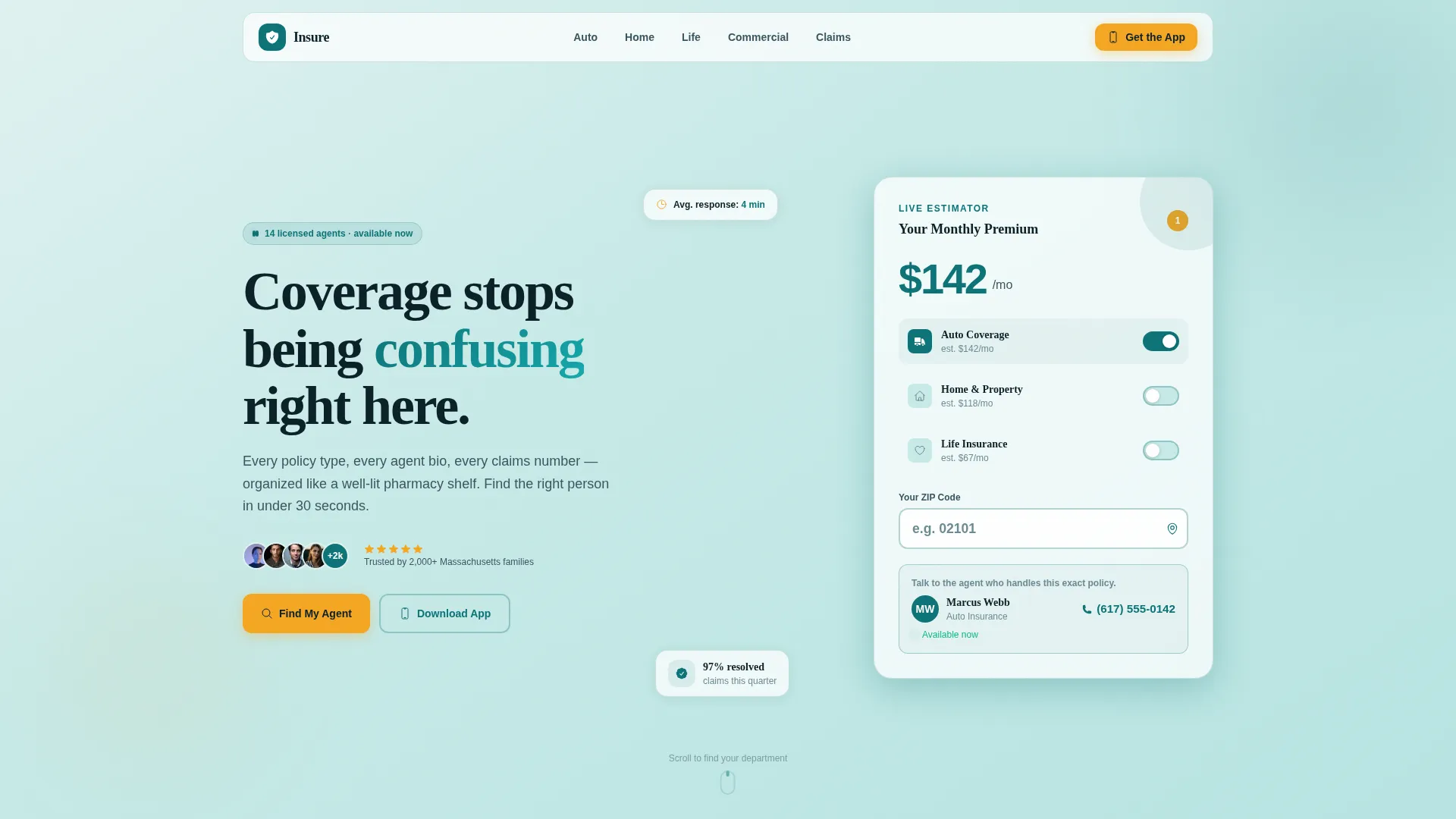 Insurance Agency Multi-Department Agent Finder Website Template