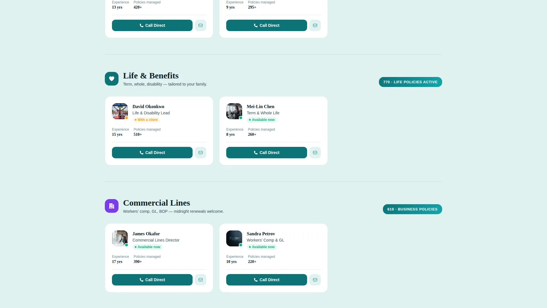 Insurance Agency Multi-Department Agent Finder Website Template