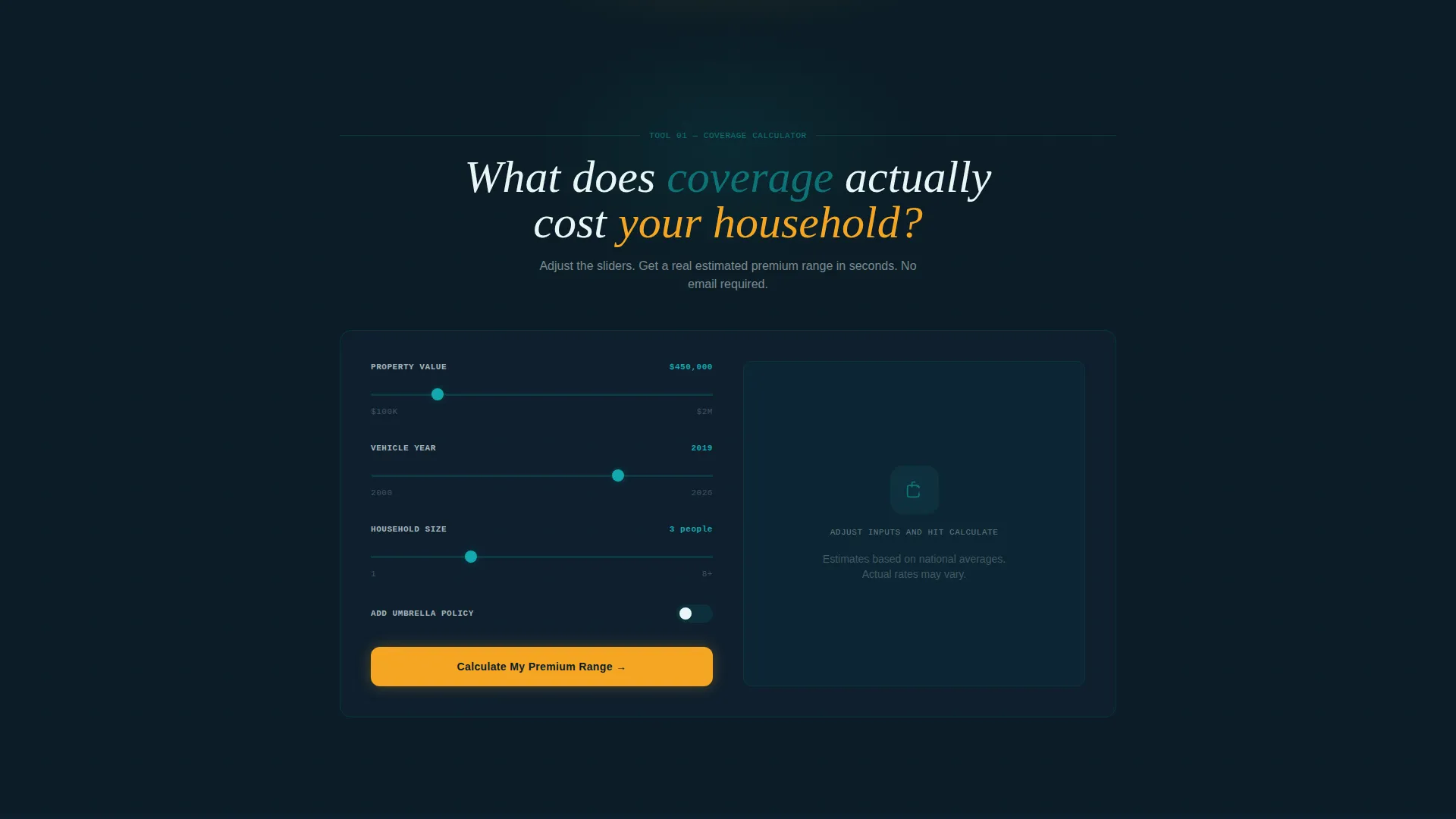 Insurance Agency Cost Calculator Website Template