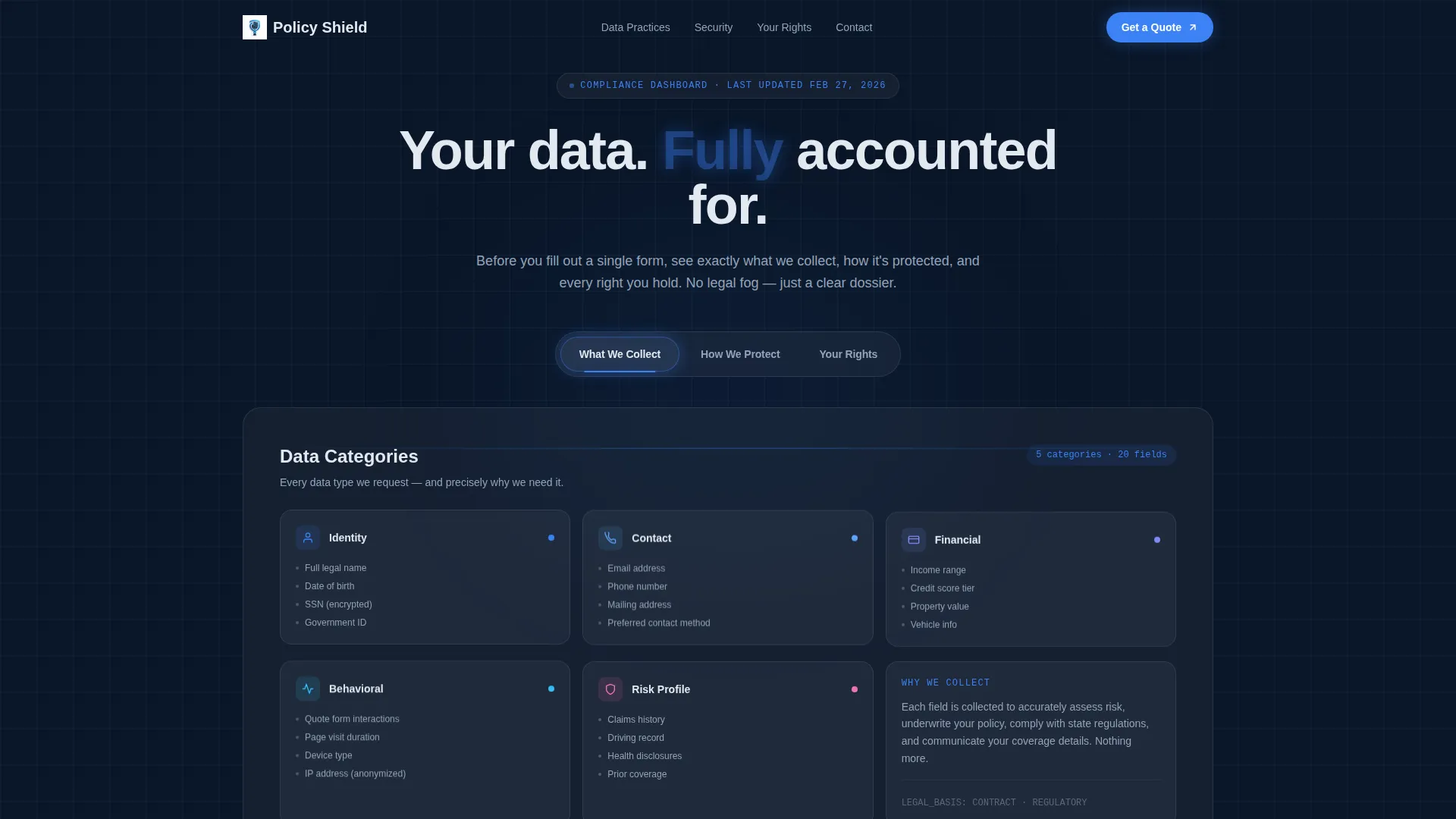 Insurance Agency Privacy Policy & Data Practices Website Template
