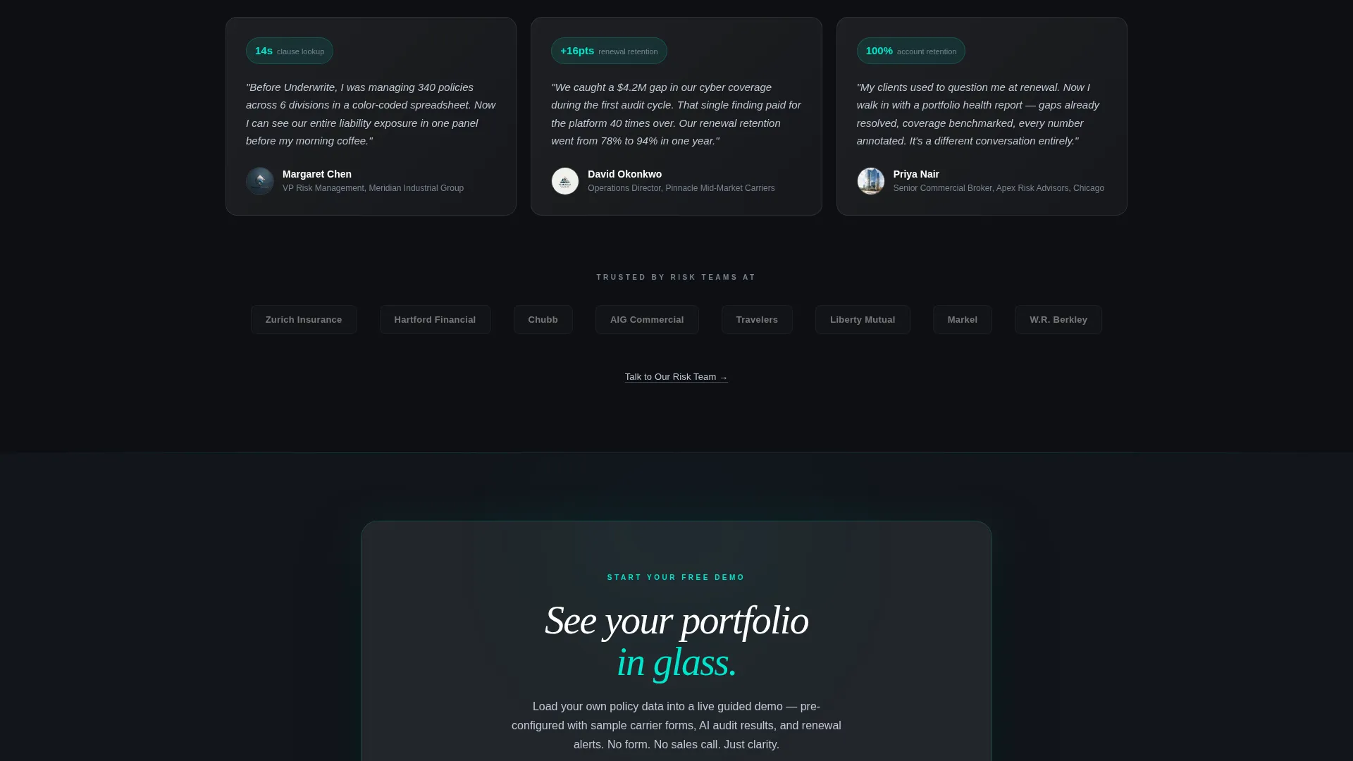 Insurance Contract Management Landing Page