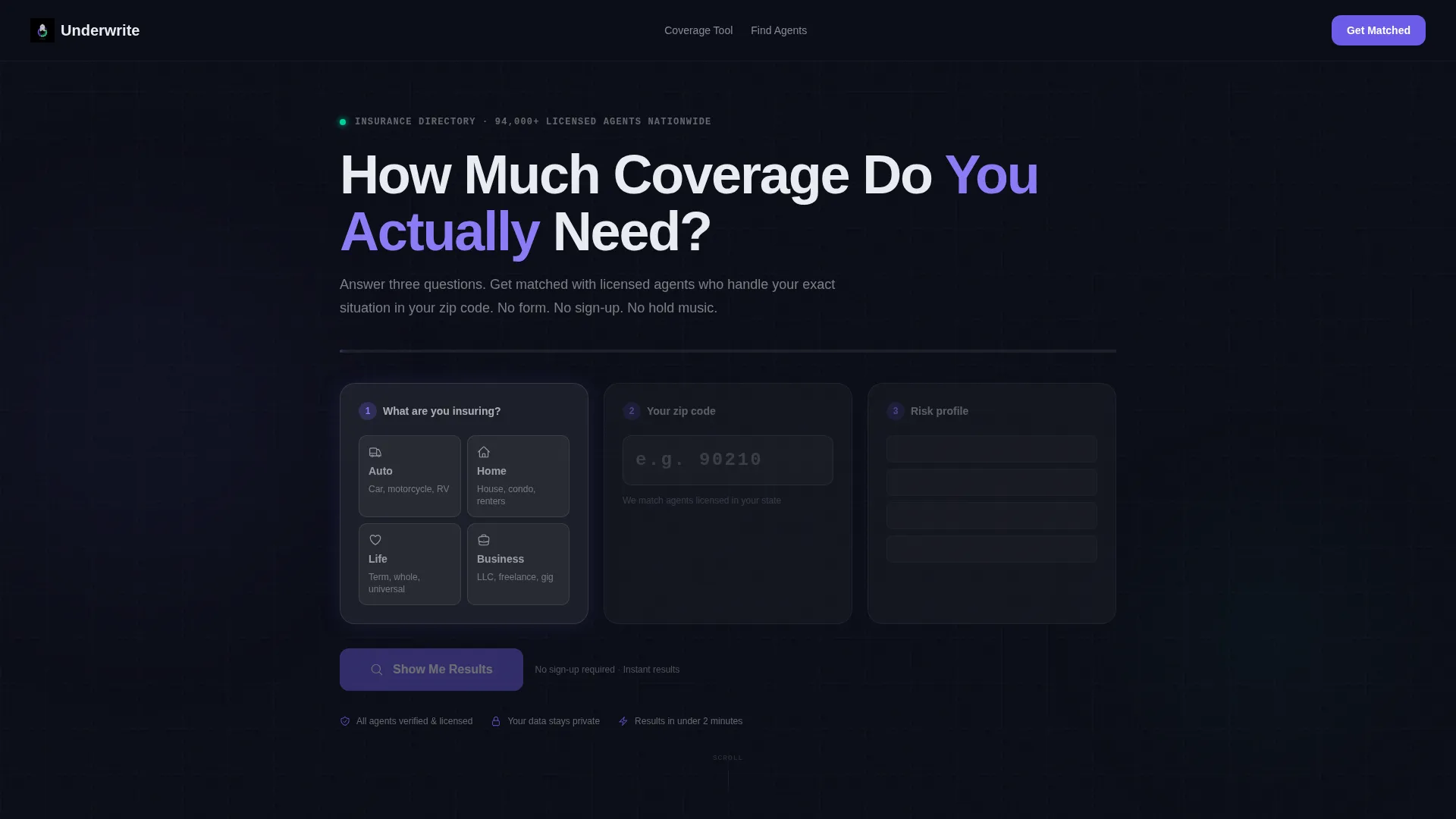 Glassmorphic Insurance Directory Landing Page