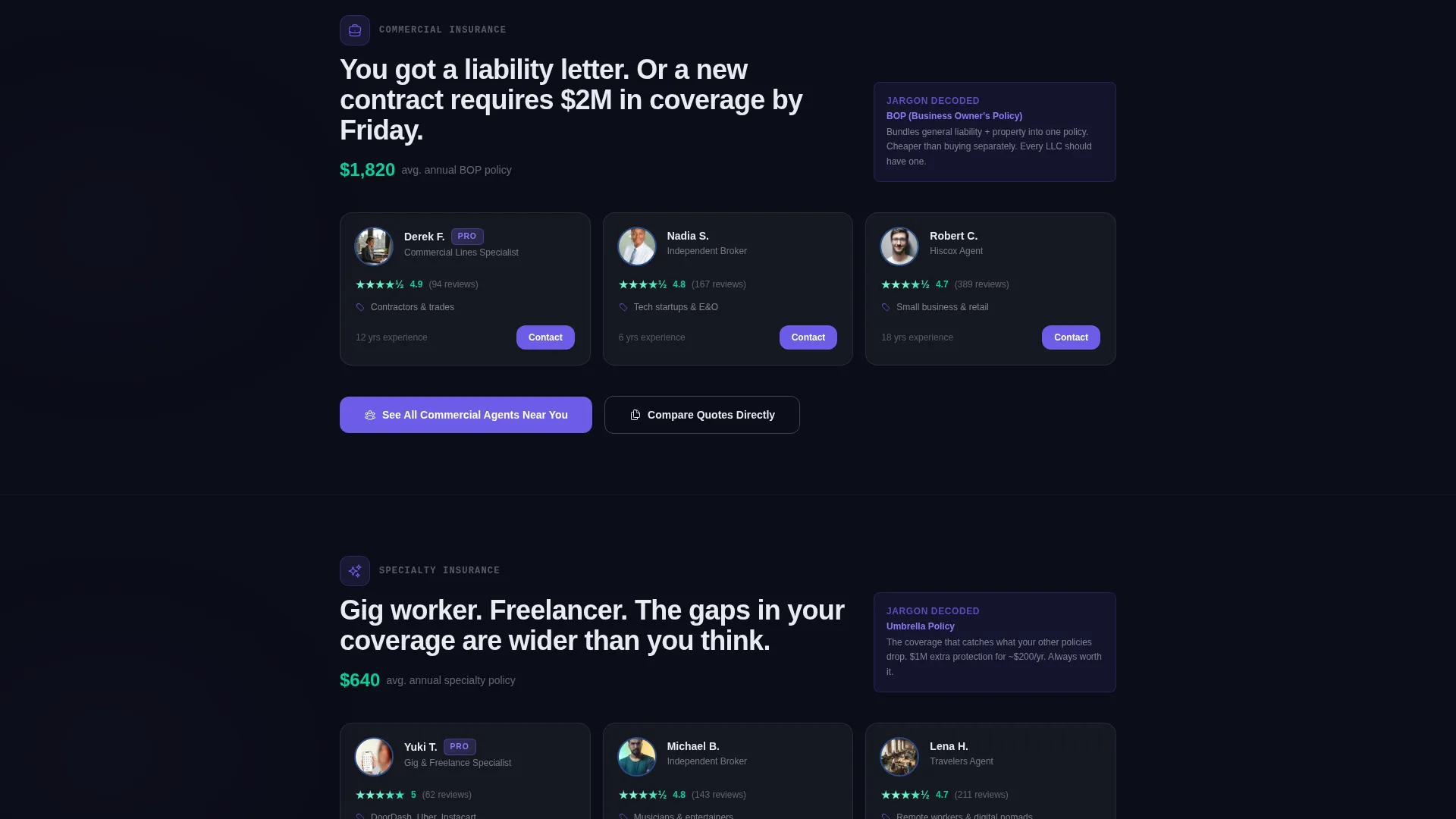 Glassmorphic Insurance Directory Landing Page