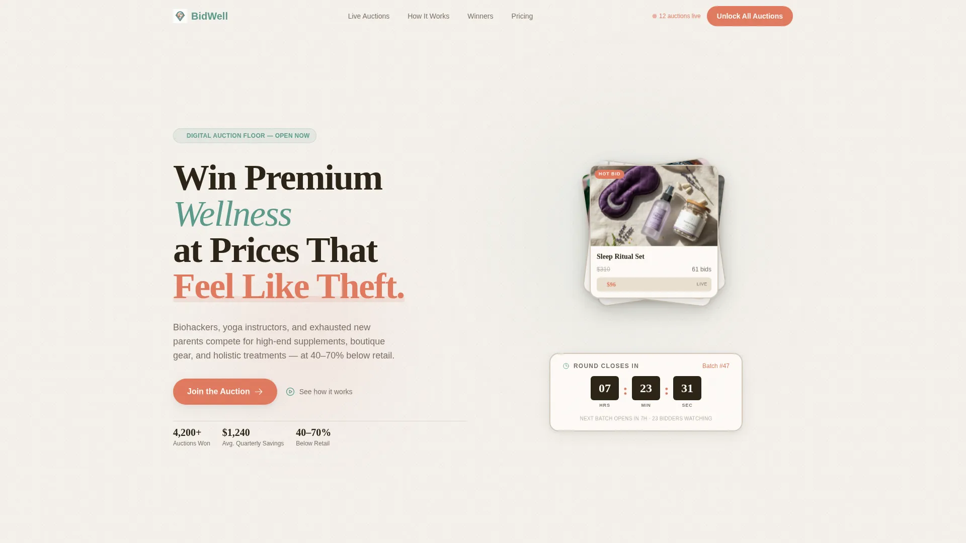 Health & Wellness Auction Landing Page Template