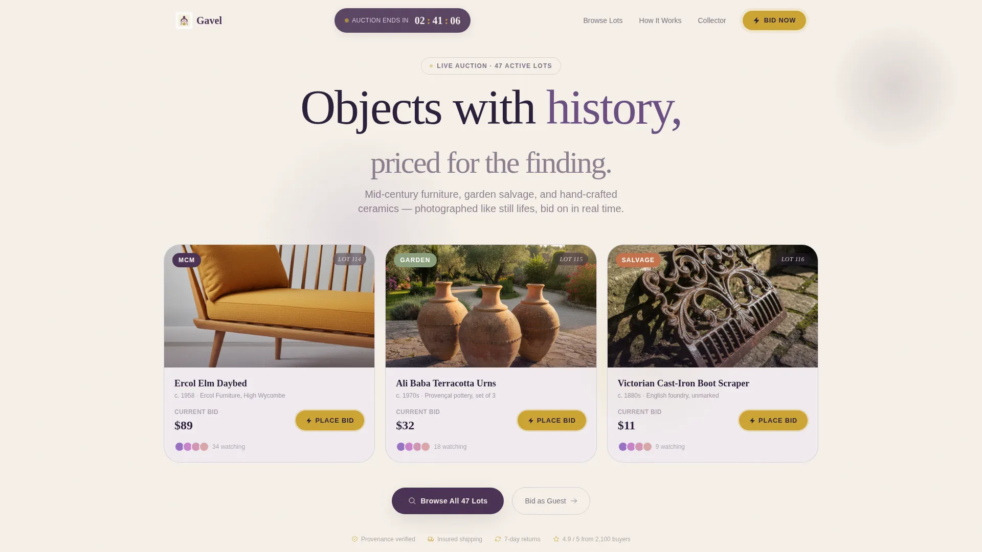 Curated Home & Garden Auction Landing Page Template