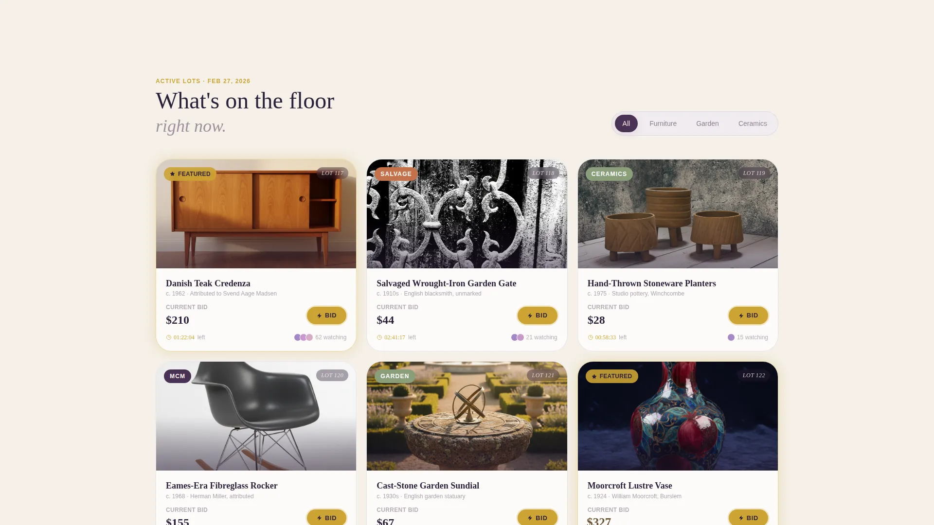 Curated Home & Garden Auction Landing Page Template