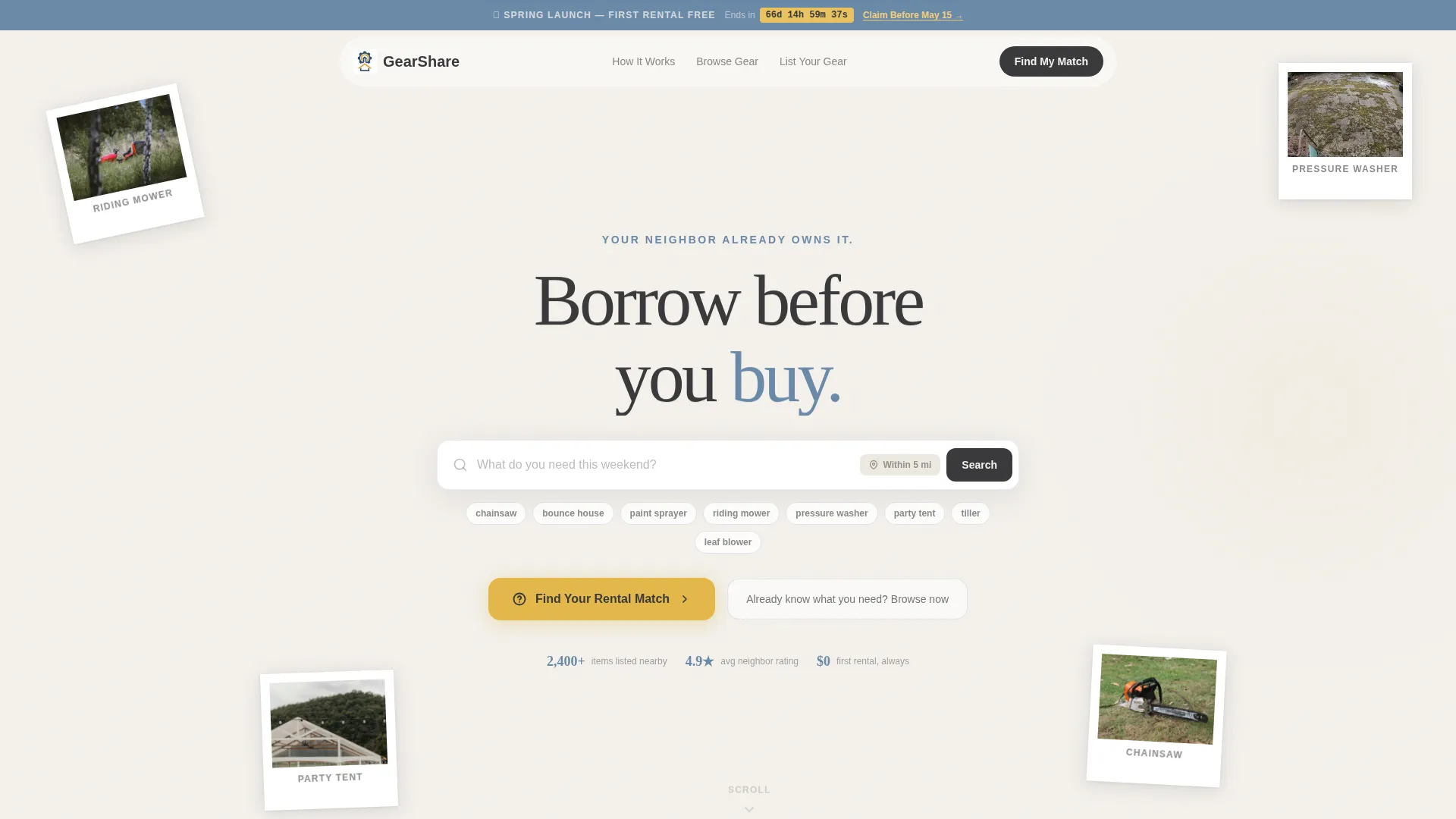 Neighborly Equipment Rental Landing Page Template
