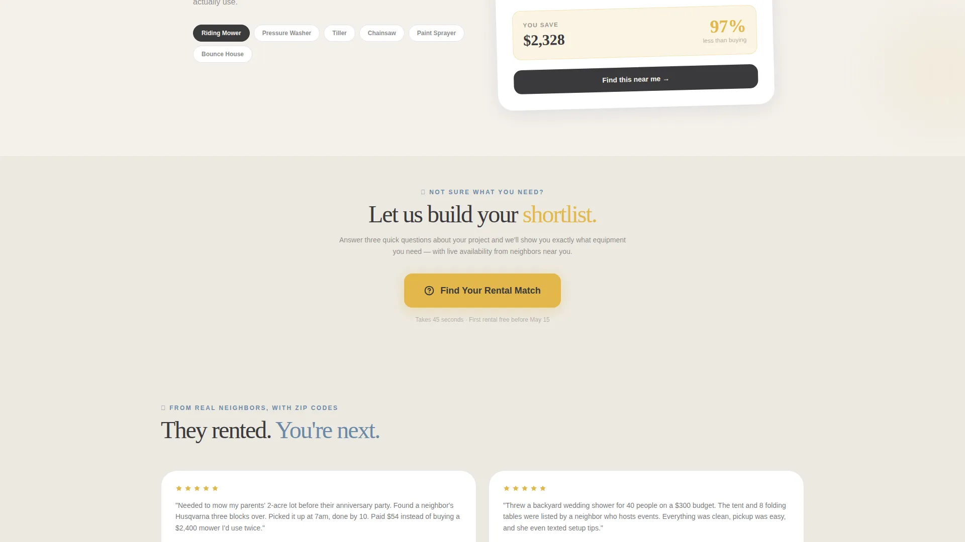 Neighborly Equipment Rental Landing Page Template