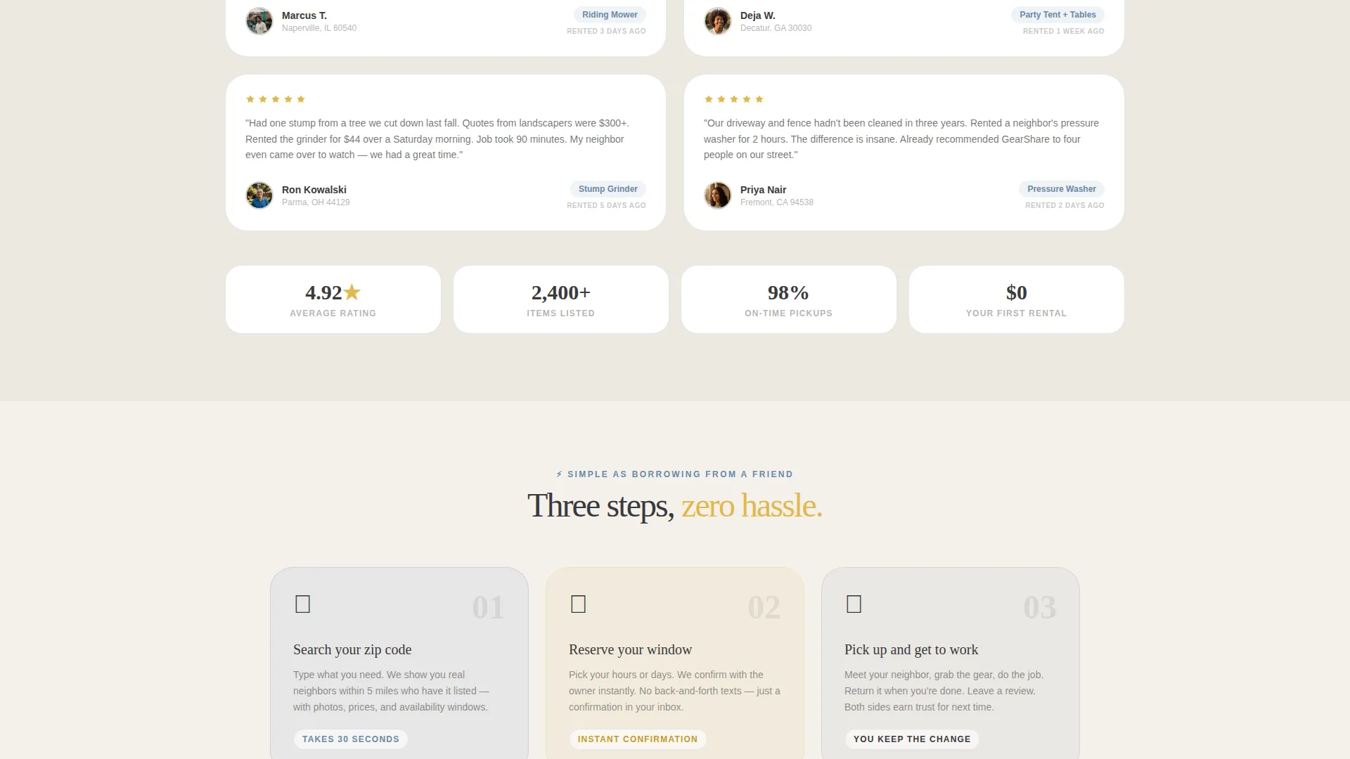 Neighborly Equipment Rental Landing Page Template