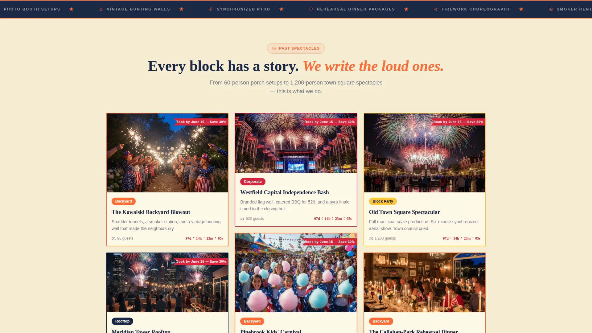 Bold Independence Day Event Planner Landing Page